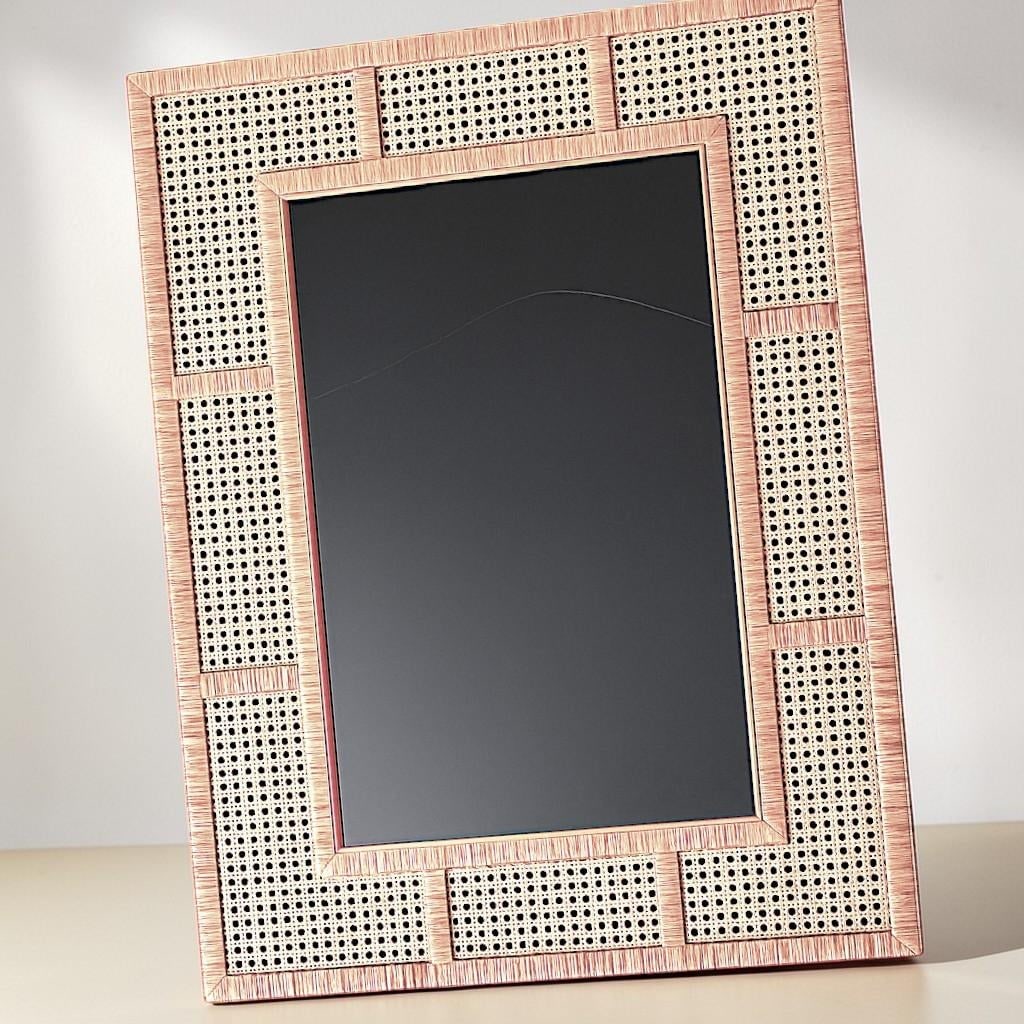 X-Large Mid Mod Artisanal Wicker Cane Framed Wall Mirror - 5