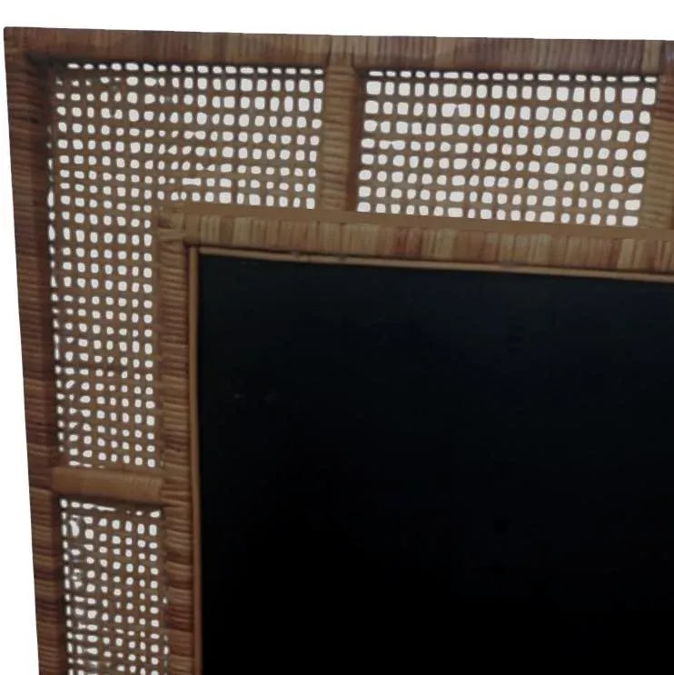 X-Large Mid Mod Artisanal Wicker Cane Framed Wall Mirror - 7