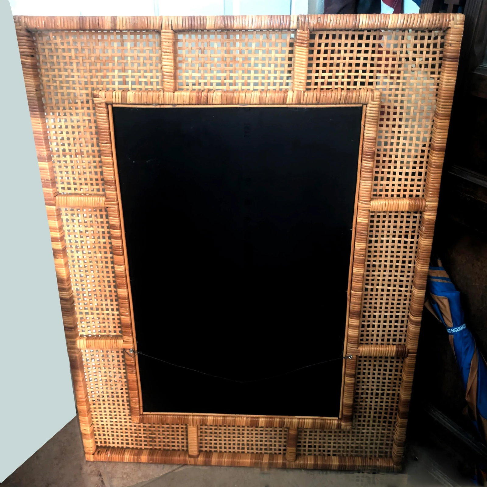 X-Large Mid Mod Artisanal Wicker Cane Framed Wall Mirror - 8