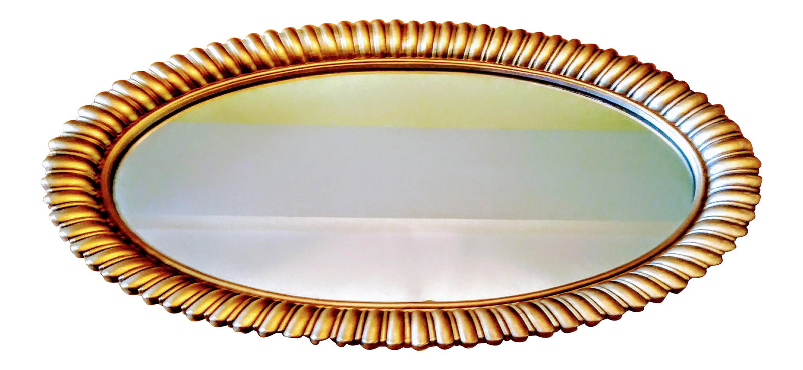 Mid 20th Century Hollywood Recency Gilt Sunflower Petal Mirror: Large and elegantly imposing! This Mid 20th Century Maitland-Smith style Hollywood Recency mirror is over 3 feet tall and a sincere showstopper! It displays deep Sunflower like gilt gold petals around