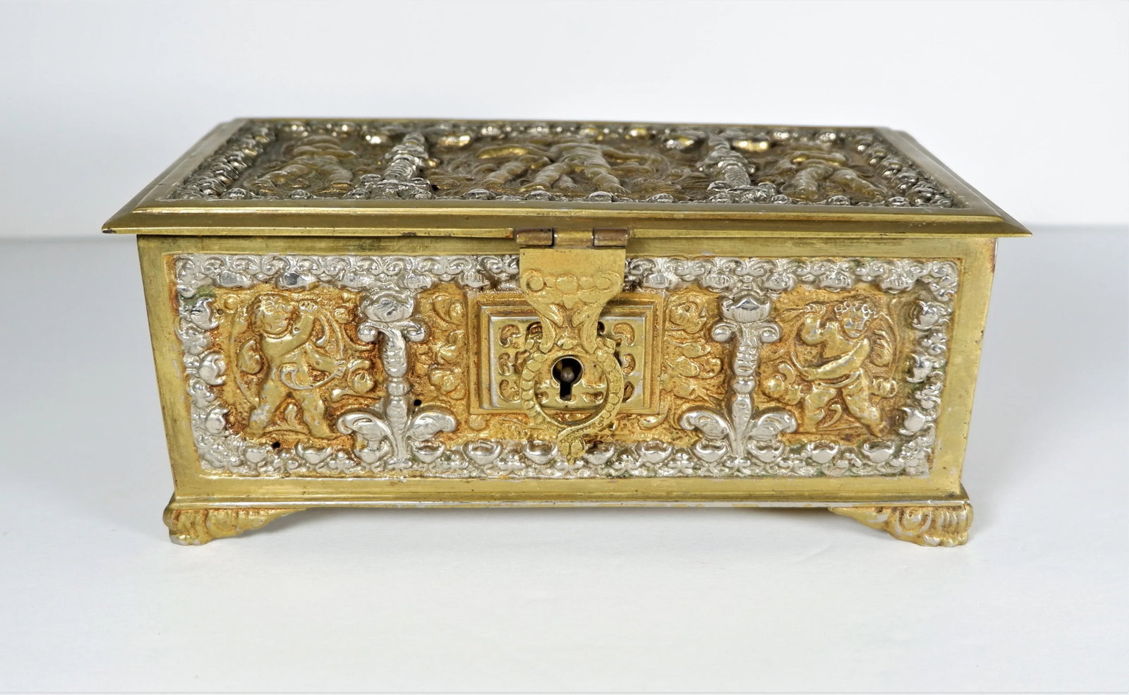 Vintage Brass and Silver Relic Casket Box Made in Spain - 10