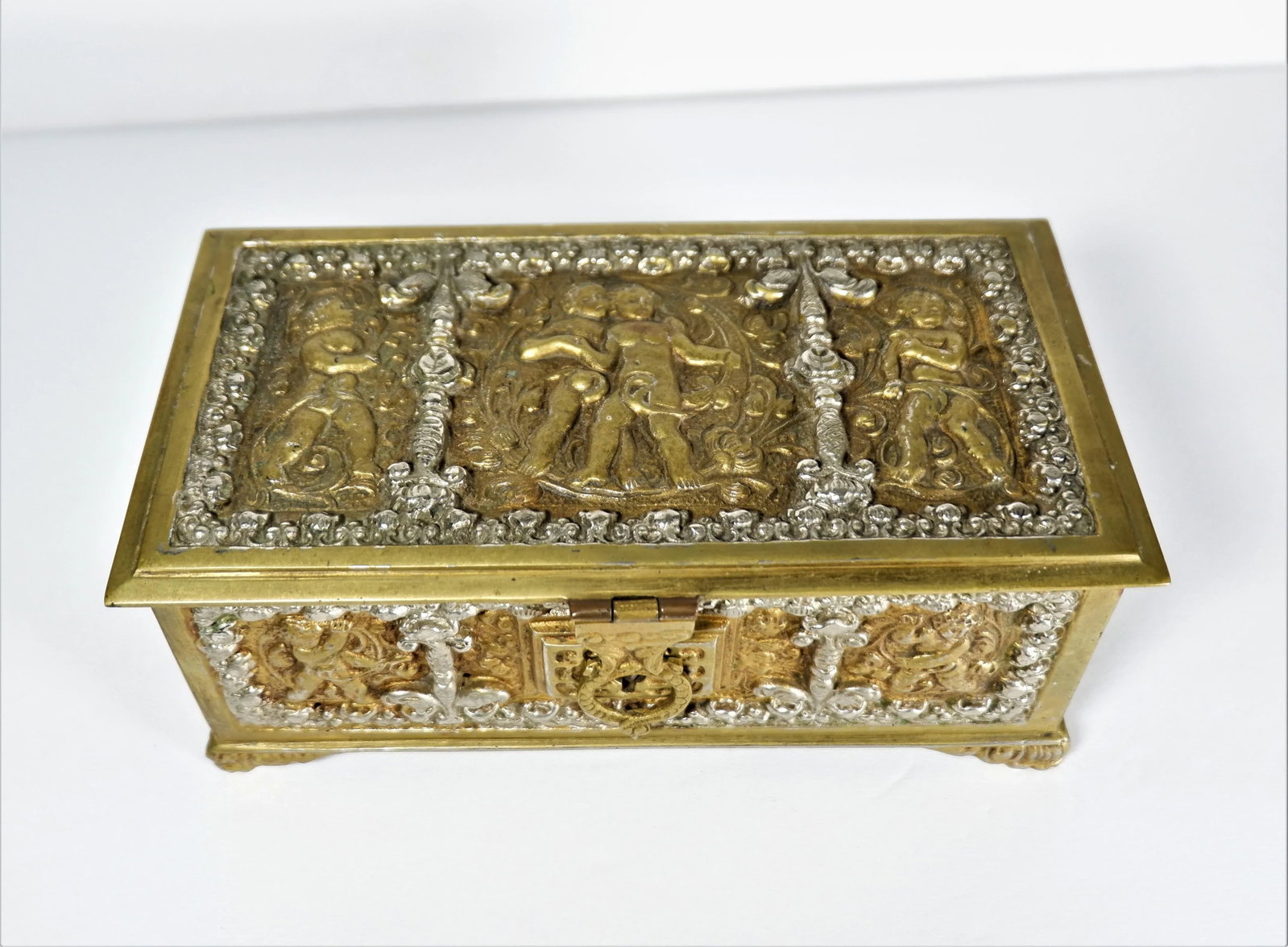 Vintage Brass and Silver Relic Casket Box Made in Spain - 2