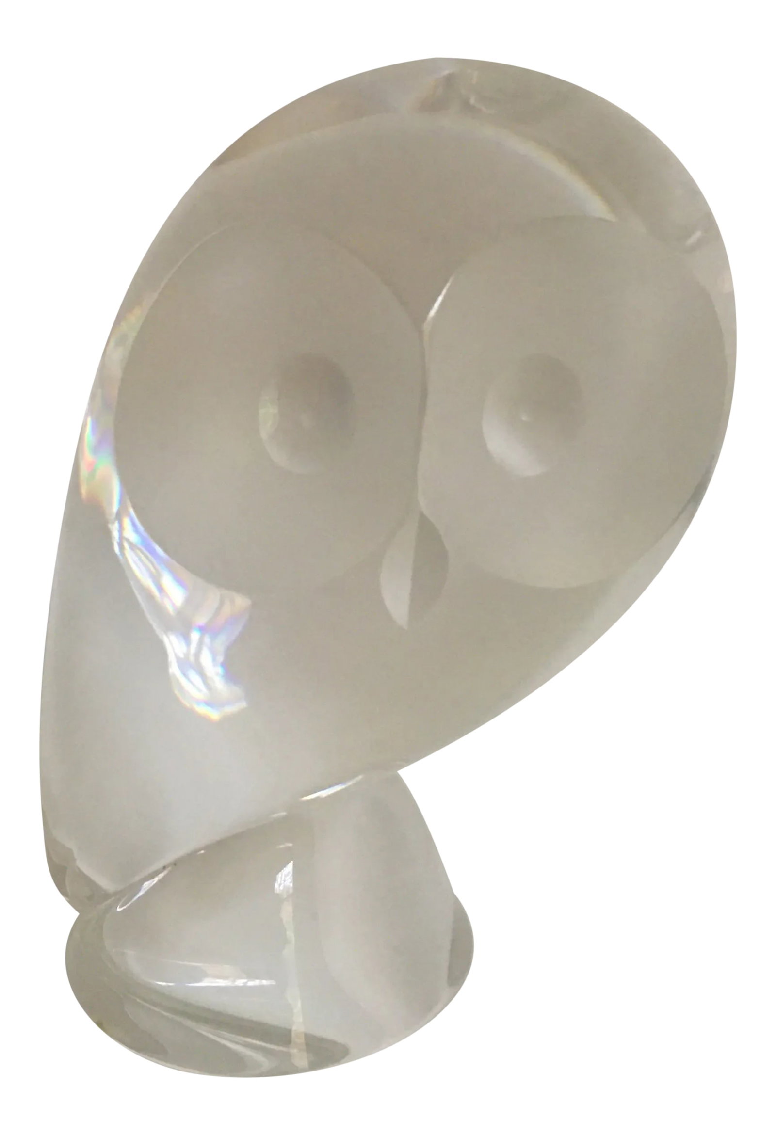 Vintage 1950s Stuben Crystal Owl: In the mythology of ancient Greece, Athena, the goddess of wisdom, was so impressed by the great eyes and solemn demeanor of the owl that she made him her companion. Today the wise bird continues to