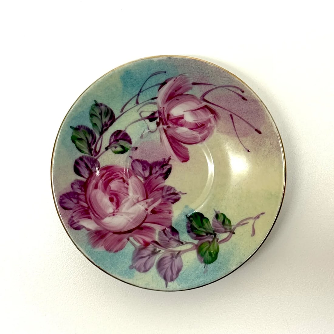 Dusty Teal & Magenta Vintage Floral Wall Plate Curation - Group of 7 - 5