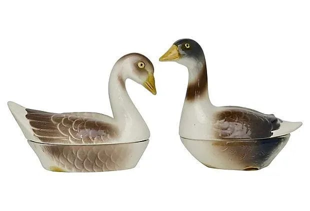 Mid-Century French Majolica Goose Tureens - a Pair - 5