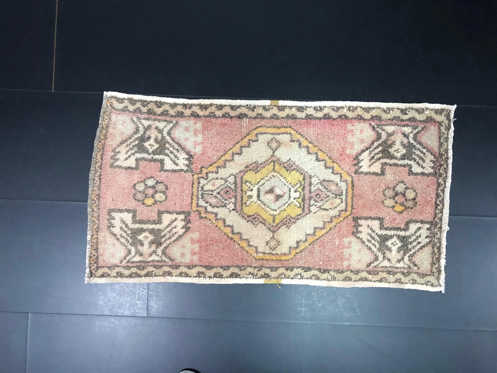 Vintage Turkish Handmade Ethnic Small Rug - 2