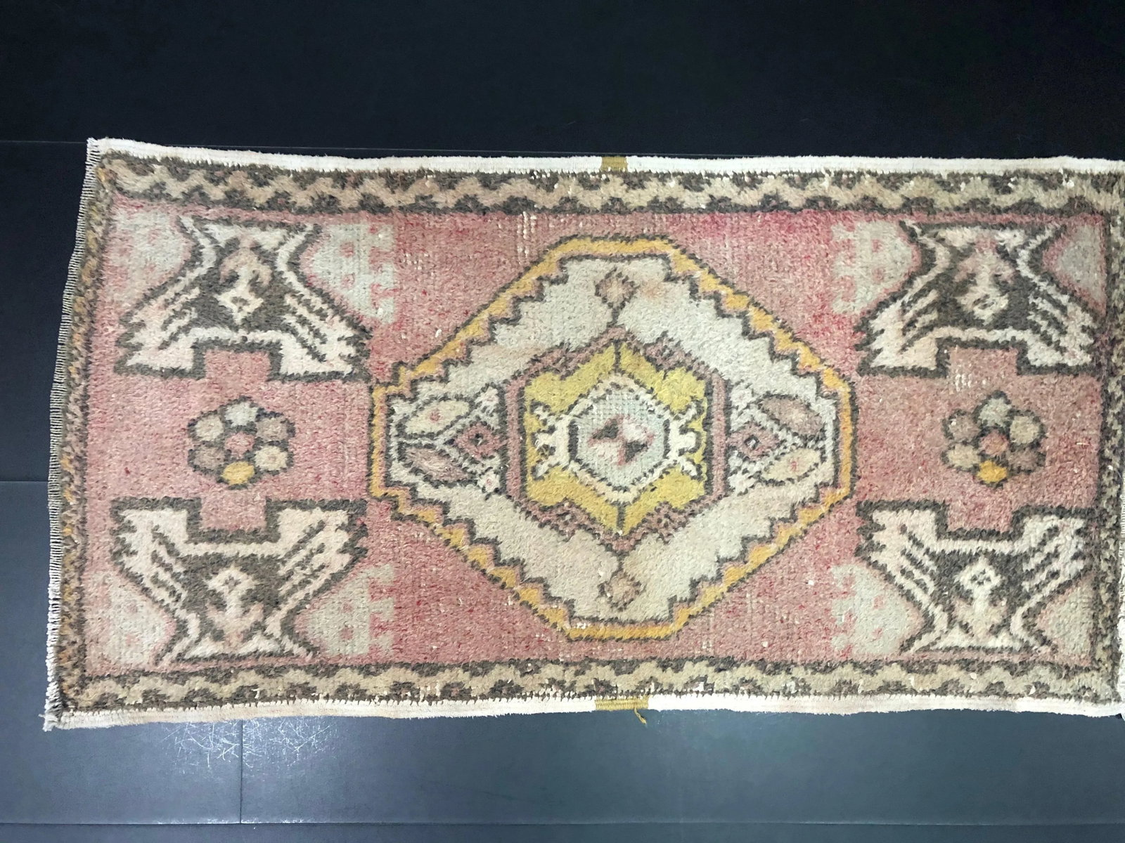 Vintage Turkish Handmade Ethnic Small Rug - 3