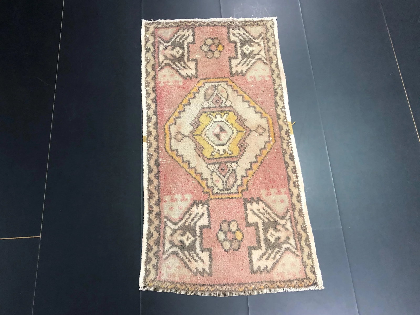 Vintage Turkish Handmade Ethnic Small Rug - 6