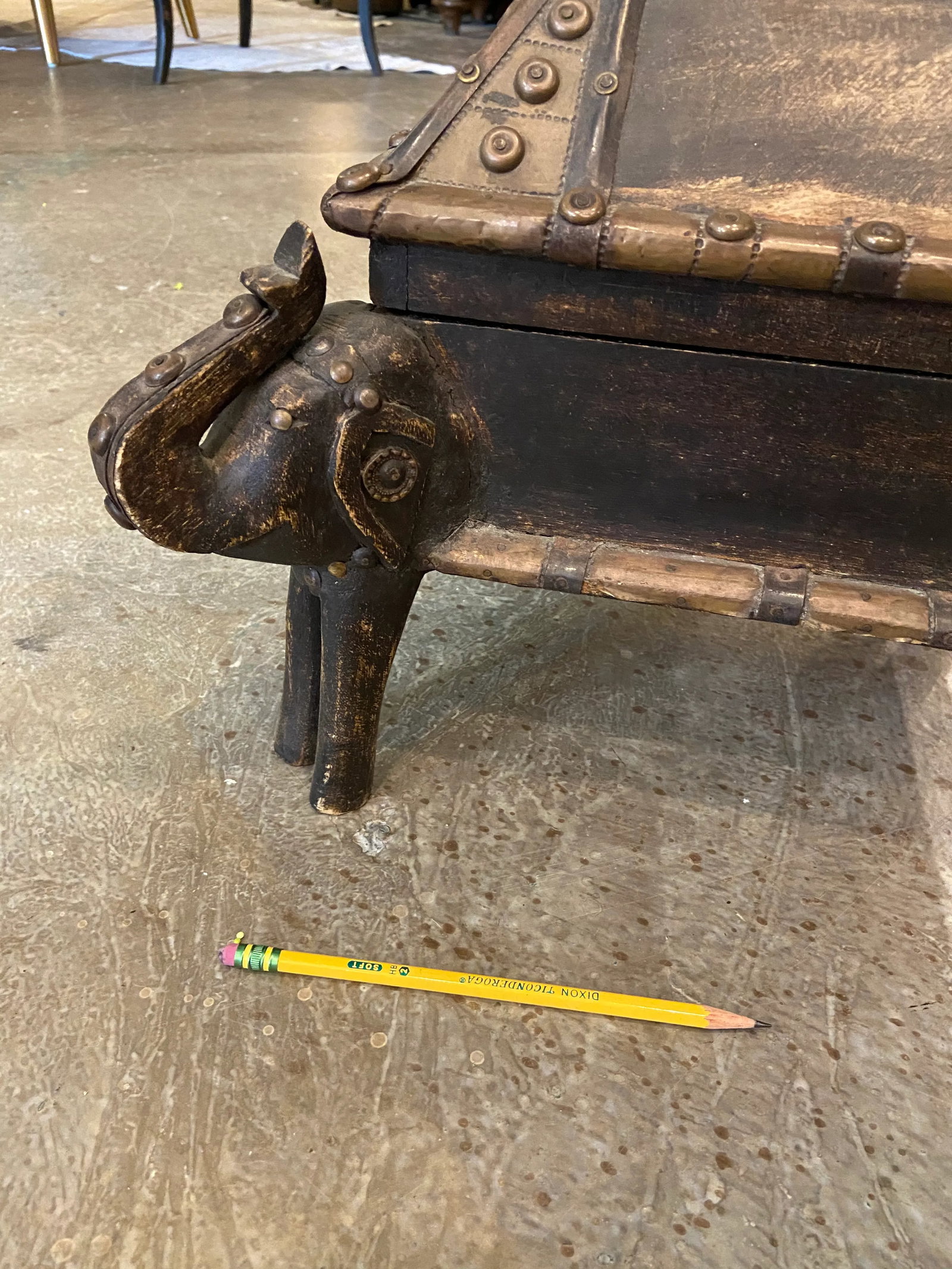 1920s Carved Wood Elephant Box - 5
