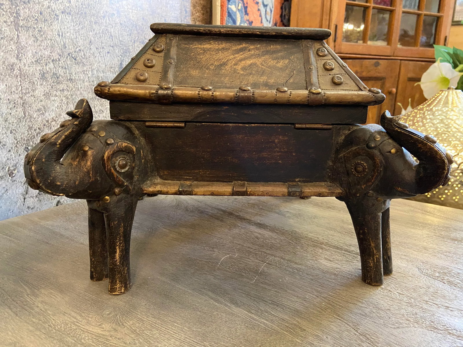 1920s Carved Wood Elephant Box - 9