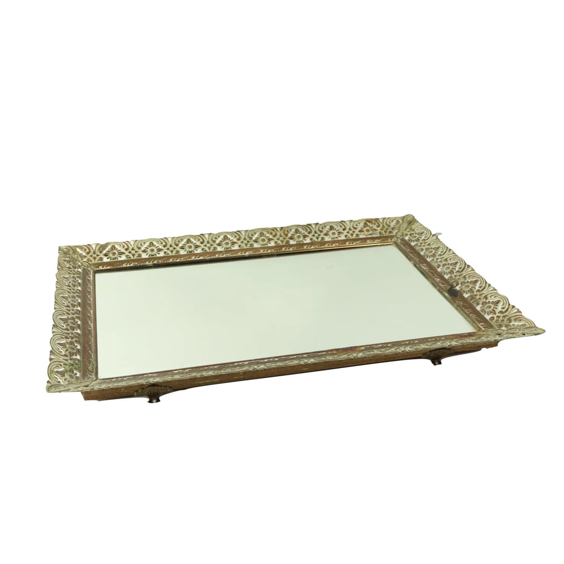 Vintage Hollywood Regency Floral Mirrored Vanity Perfume Tray - 8