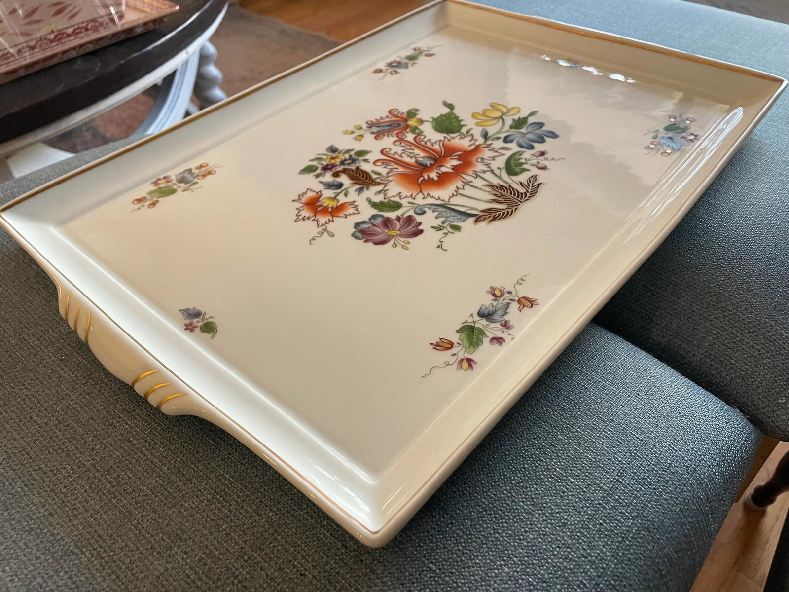 Vintage Richard Ginori Tray With Gilded Rim and Handles - 8