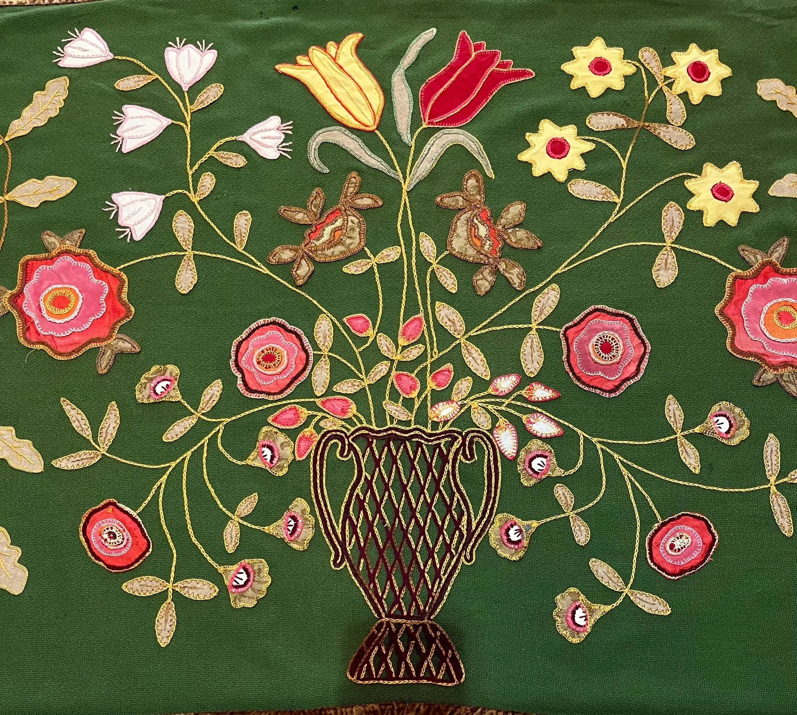 1970s Hand Embroidered Wall Hanging Tapestry - 5