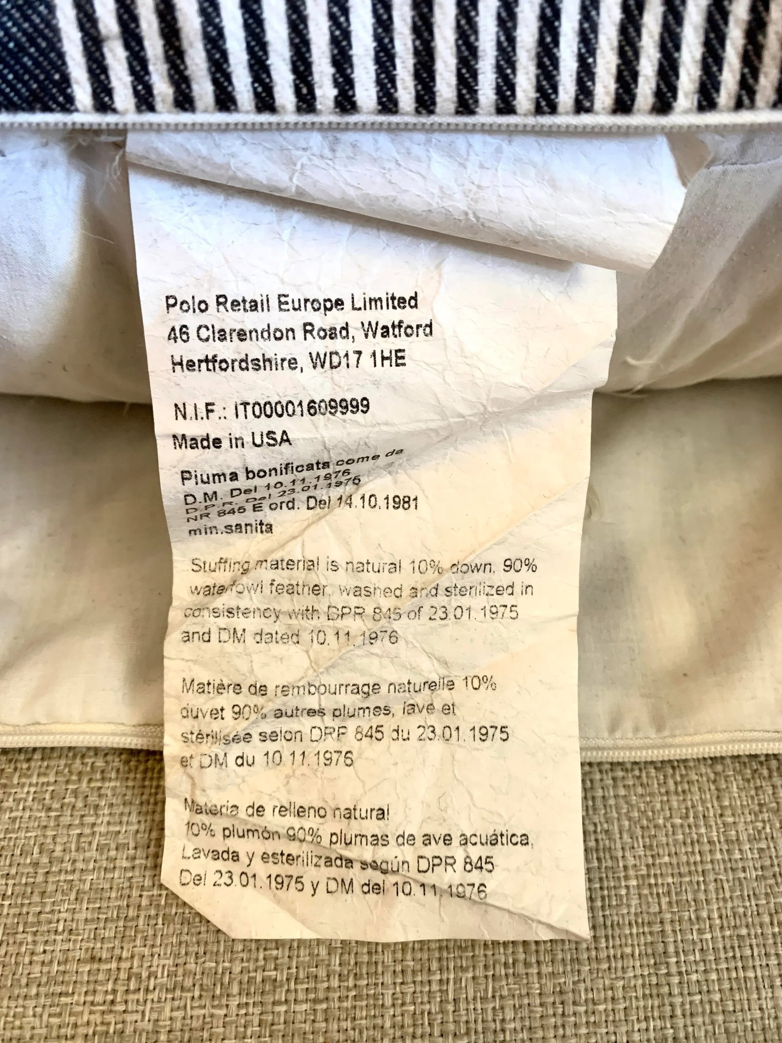Ralph Lauren French Black and White Ticking Stripes Decorative Pillow, Linen With Feathers Insert - 10