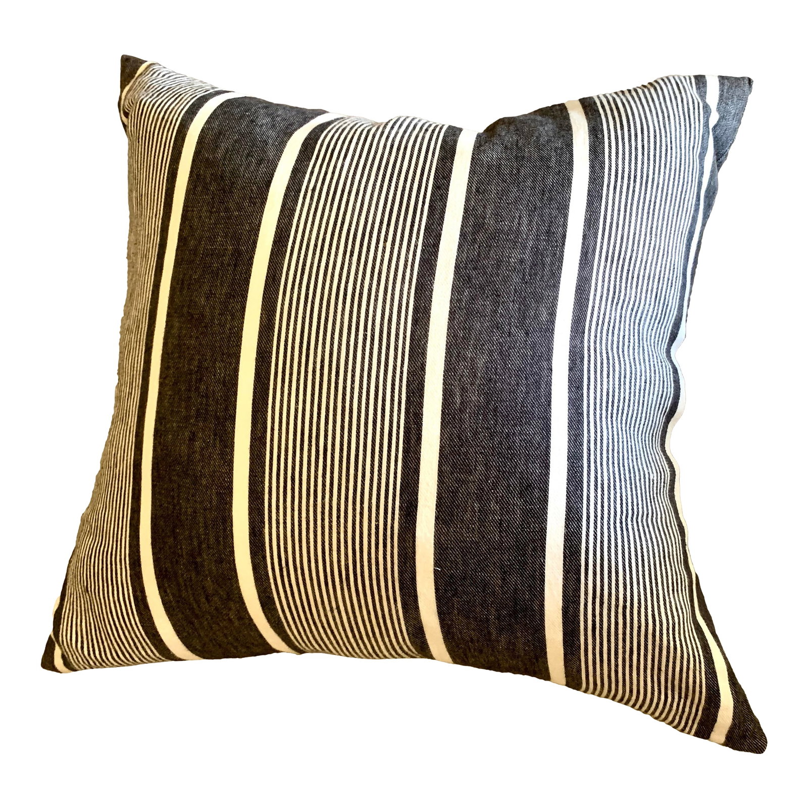 Ralph Lauren French Black and White Ticking Stripes Decorative Pillow, Linen With Feathers Insert: Ralph Lauren French black and white ticking stripes decorative pillow 100% linen with feathers inserts 24" * 24" , square, reversible to self Bed or couch pillow Featuring a combination of small and l
