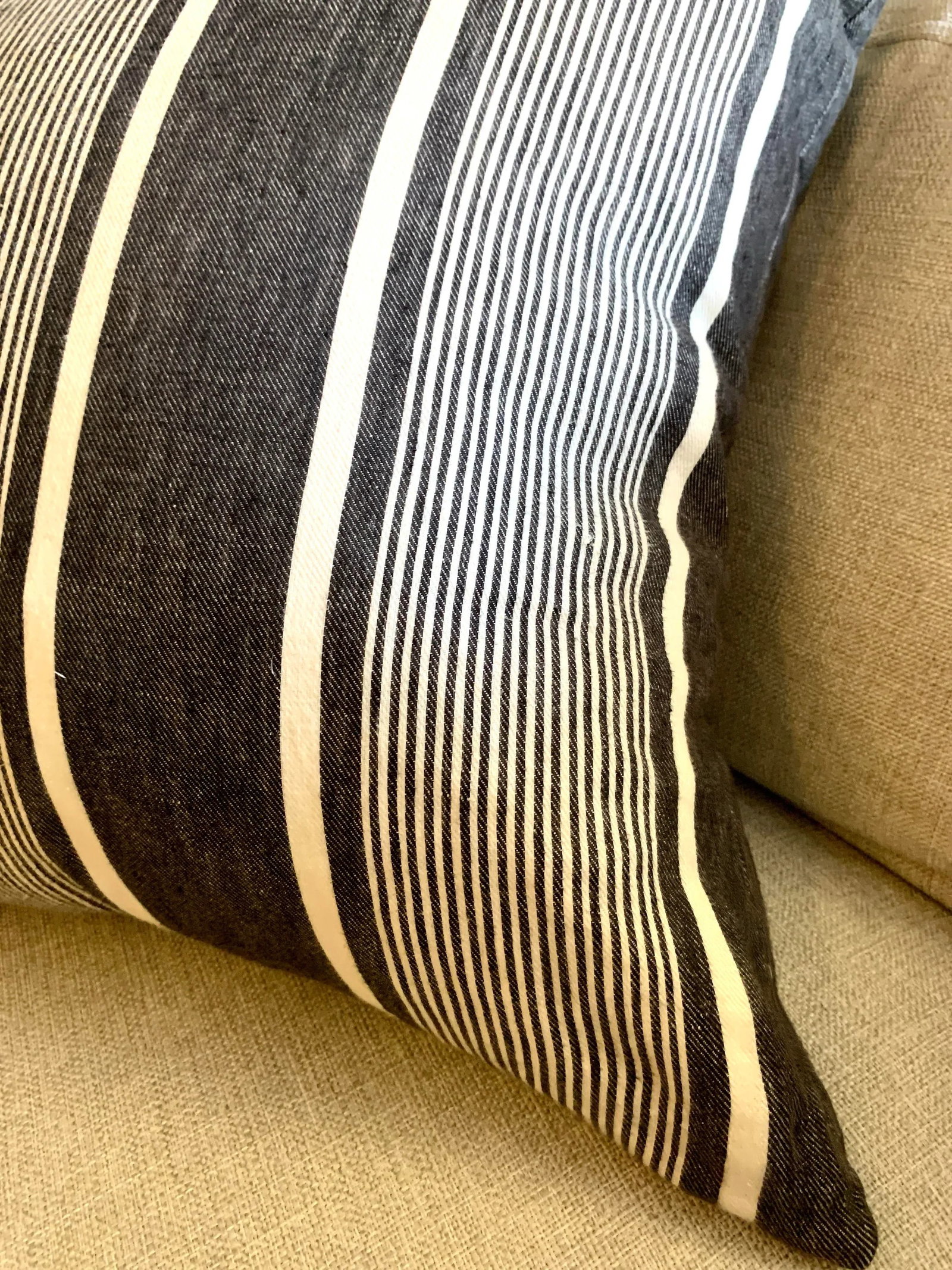 Ralph Lauren French Black and White Ticking Stripes Decorative Pillow, Linen With Feathers Insert - 2