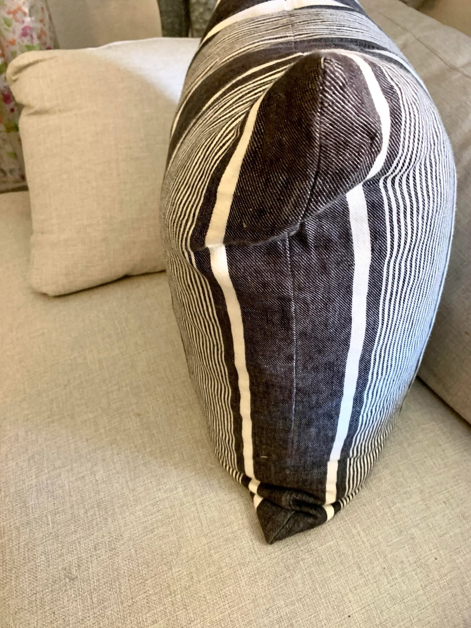 Ralph Lauren French Black and White Ticking Stripes Decorative Pillow, Linen With Feathers Insert - 3