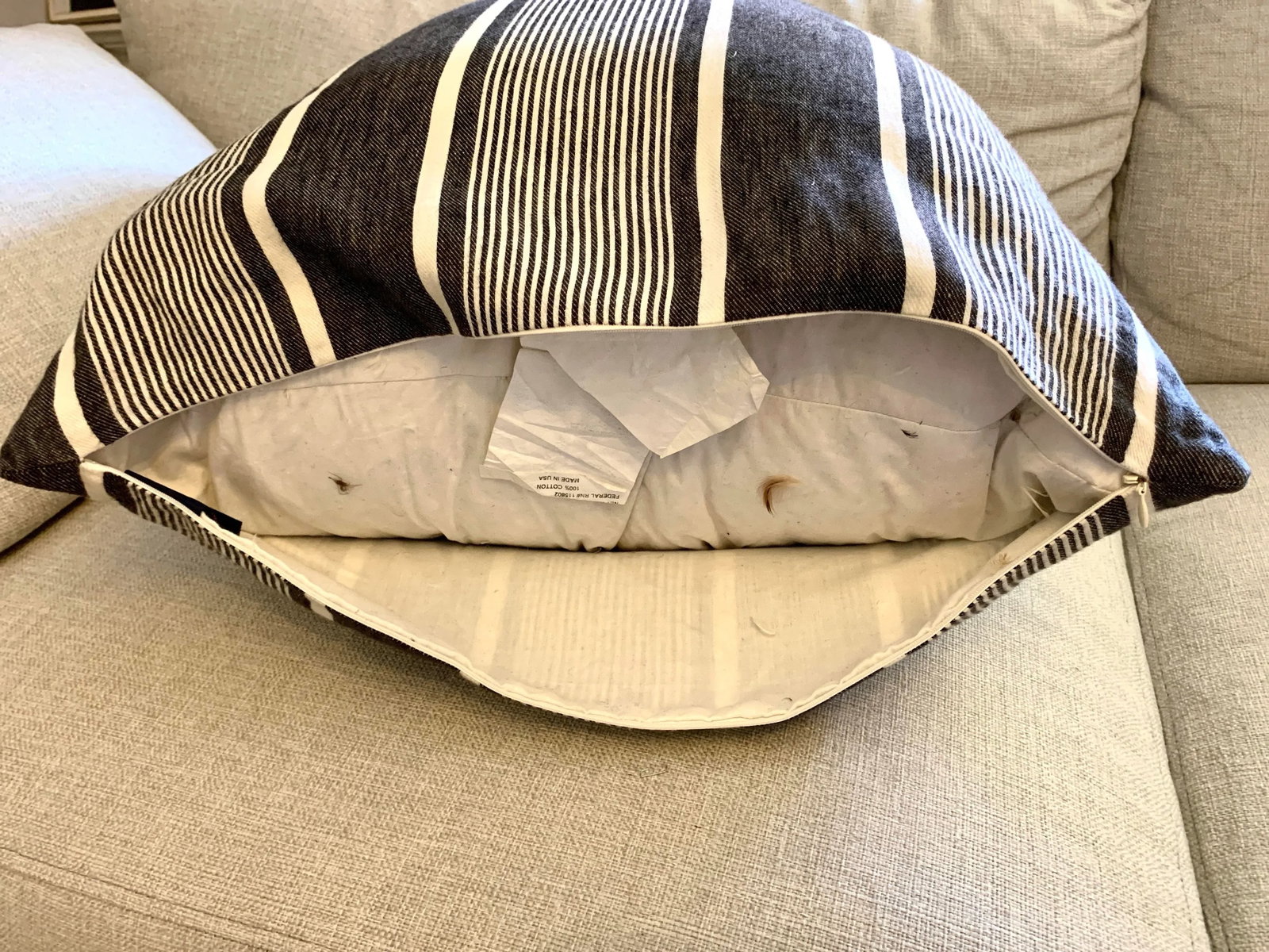 Ralph Lauren French Black and White Ticking Stripes Decorative Pillow, Linen With Feathers Insert - 4
