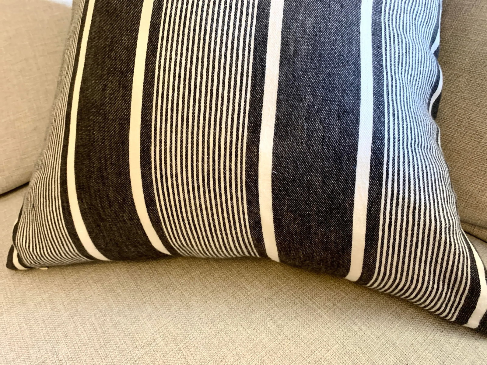 Ralph Lauren French Black and White Ticking Stripes Decorative Pillow, Linen With Feathers Insert - 5