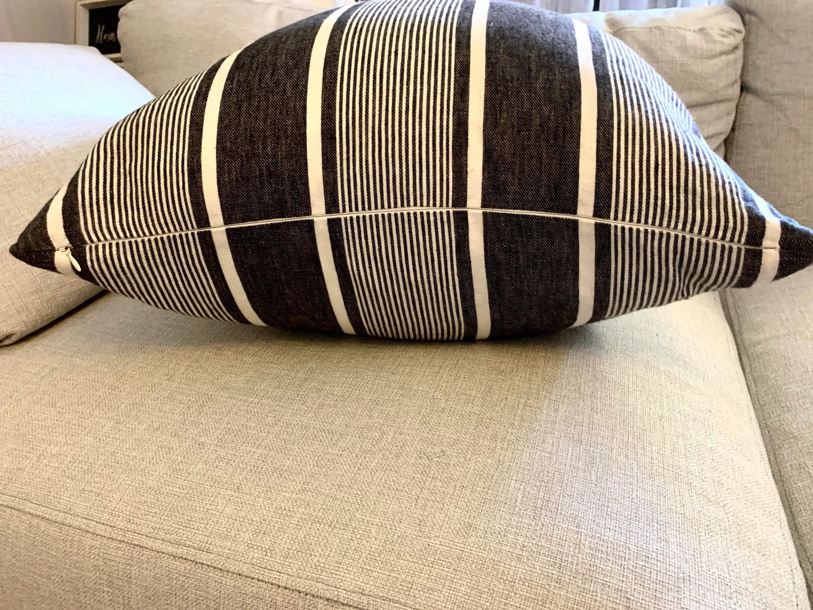 Ralph Lauren French Black and White Ticking Stripes Decorative Pillow, Linen With Feathers Insert - 6