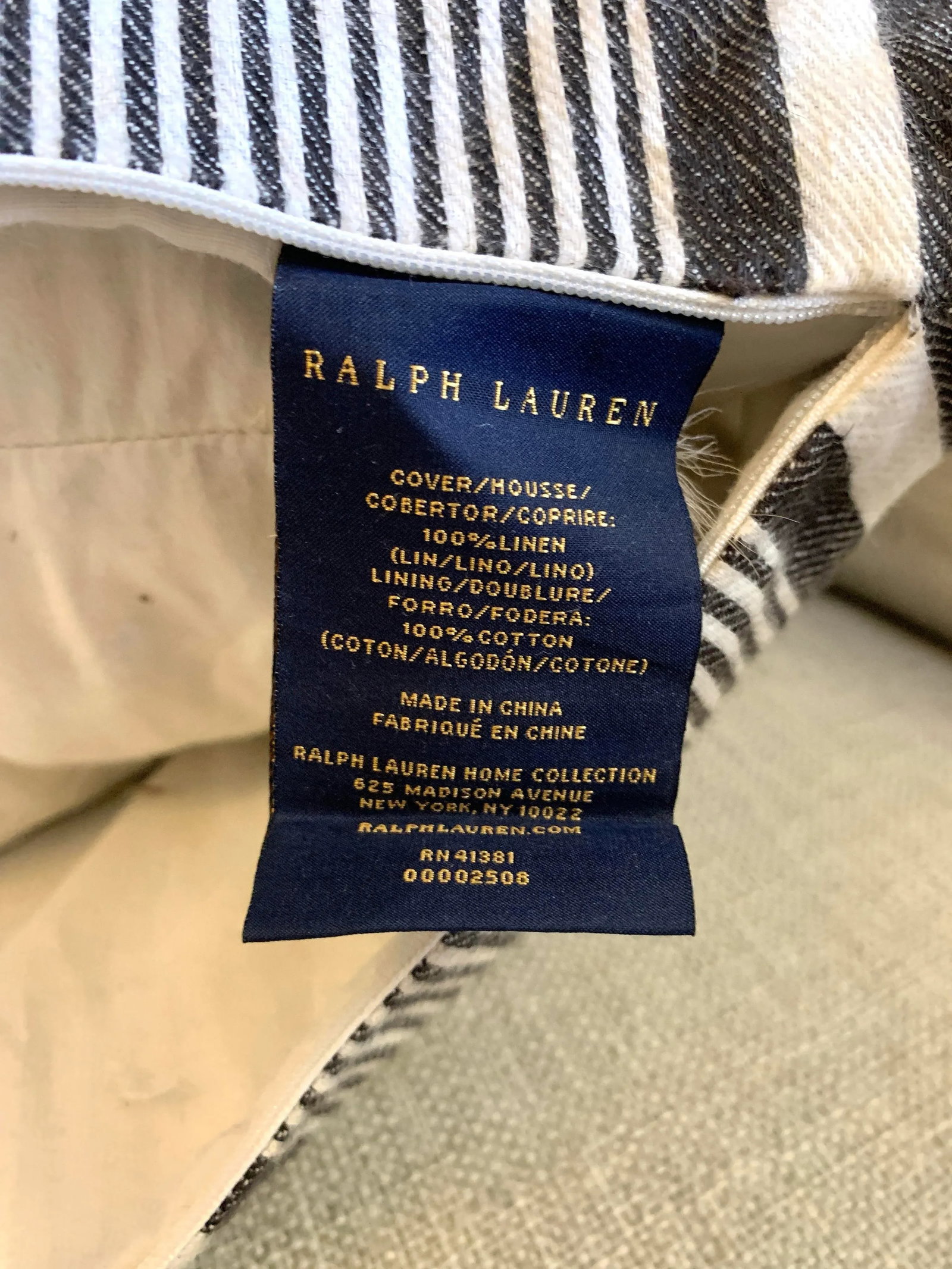 Ralph Lauren French Black and White Ticking Stripes Decorative Pillow, Linen With Feathers Insert - 8