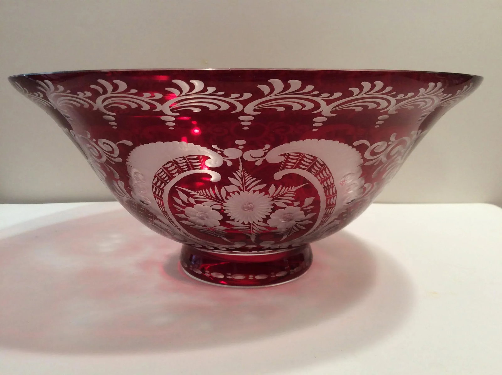 Egermann Czech Bohemian Flashcut Cranberry Red Glass Bowl - 10