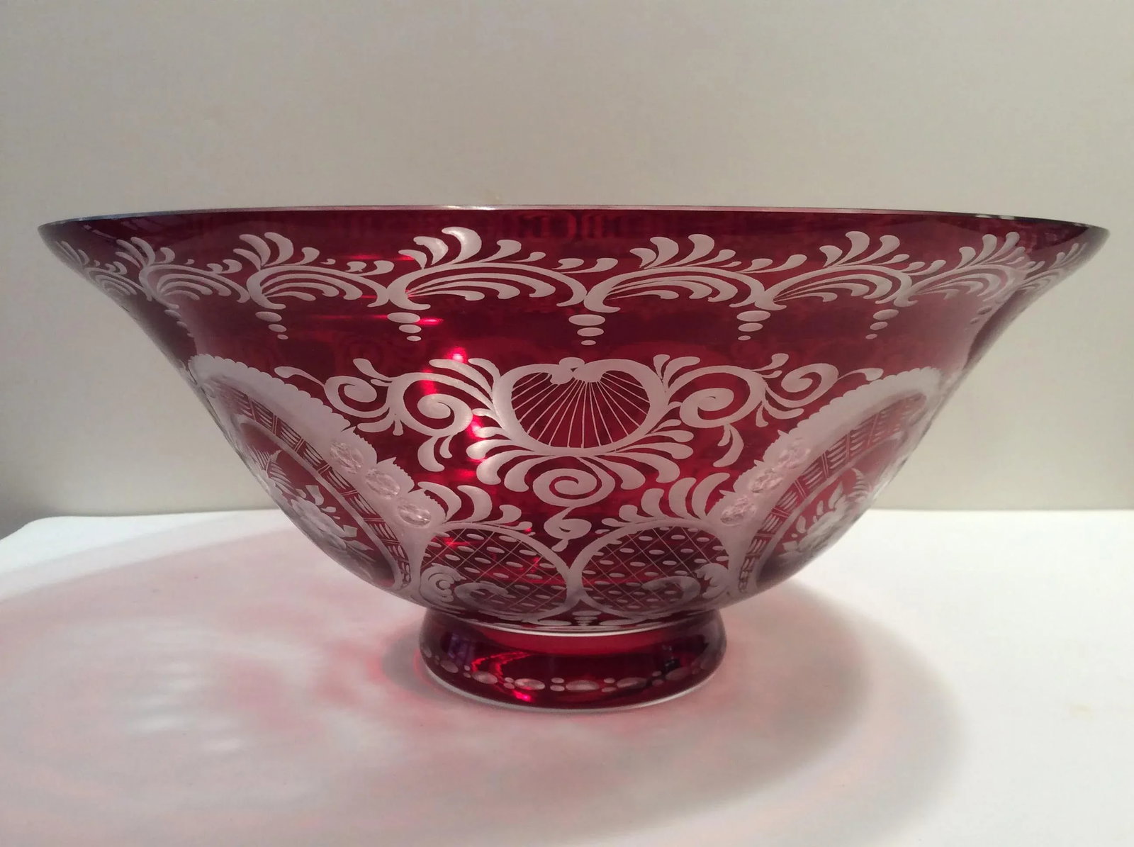 Egermann Czech Bohemian Flashcut Cranberry Red Glass Bowl - 2