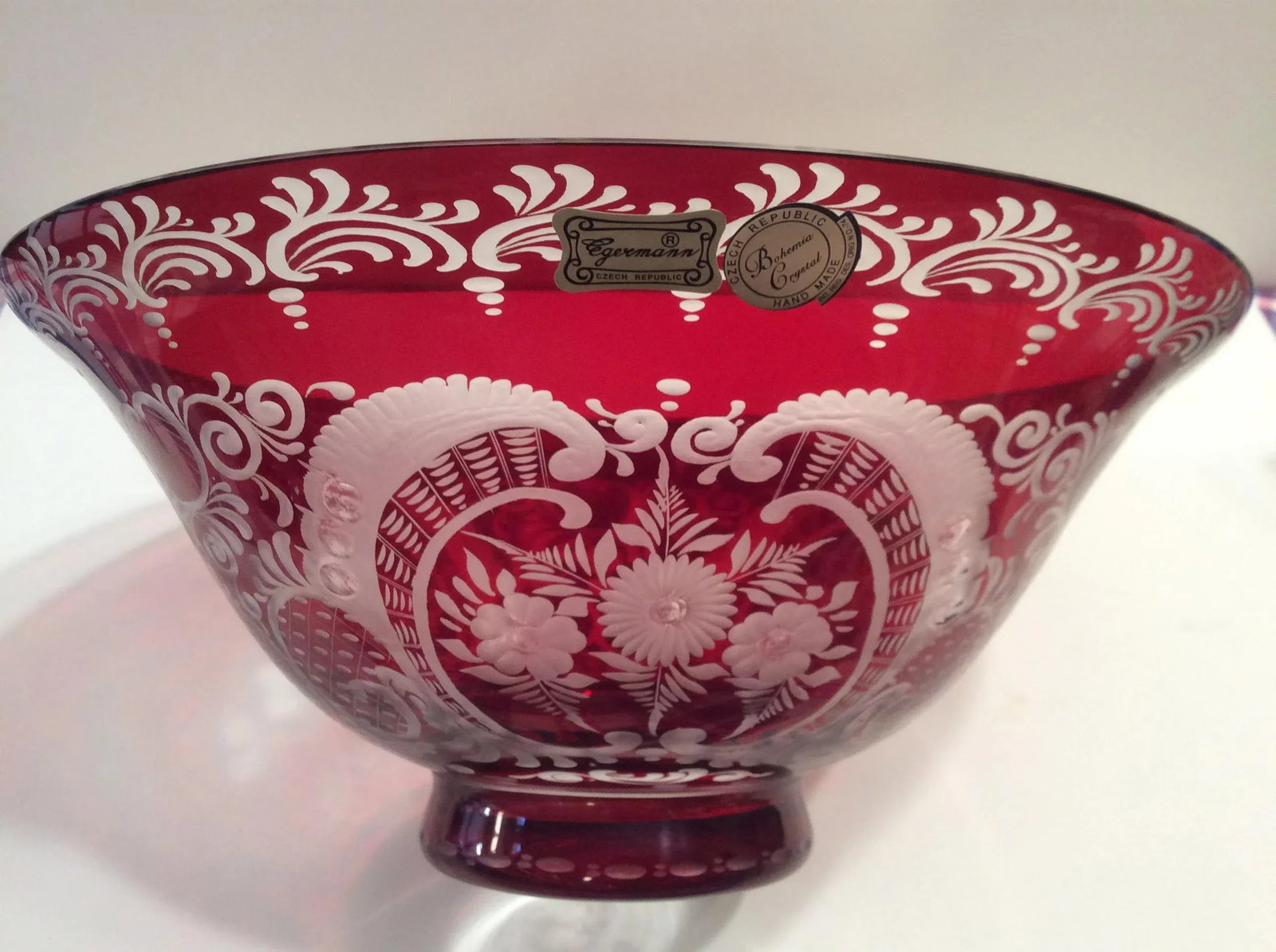 Egermann Czech Bohemian Flashcut Cranberry Red Glass Bowl - 3