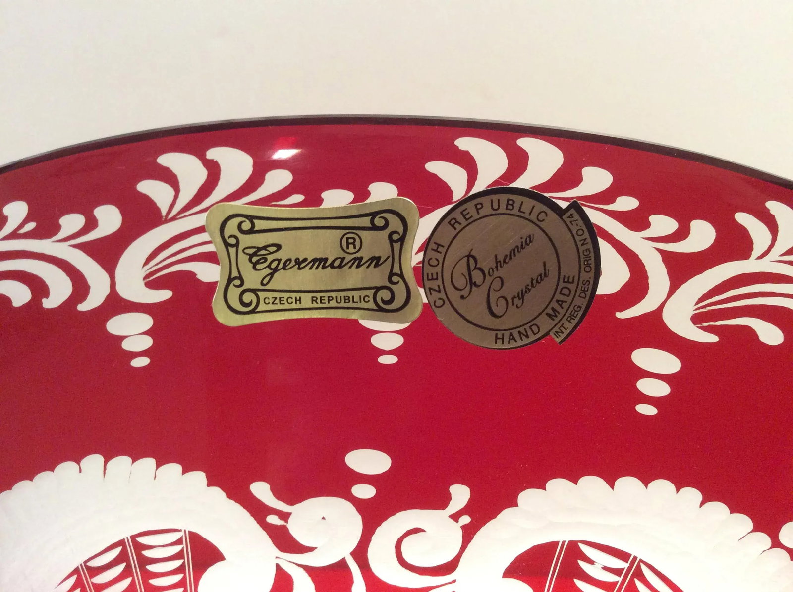Egermann Czech Bohemian Flashcut Cranberry Red Glass Bowl - 4