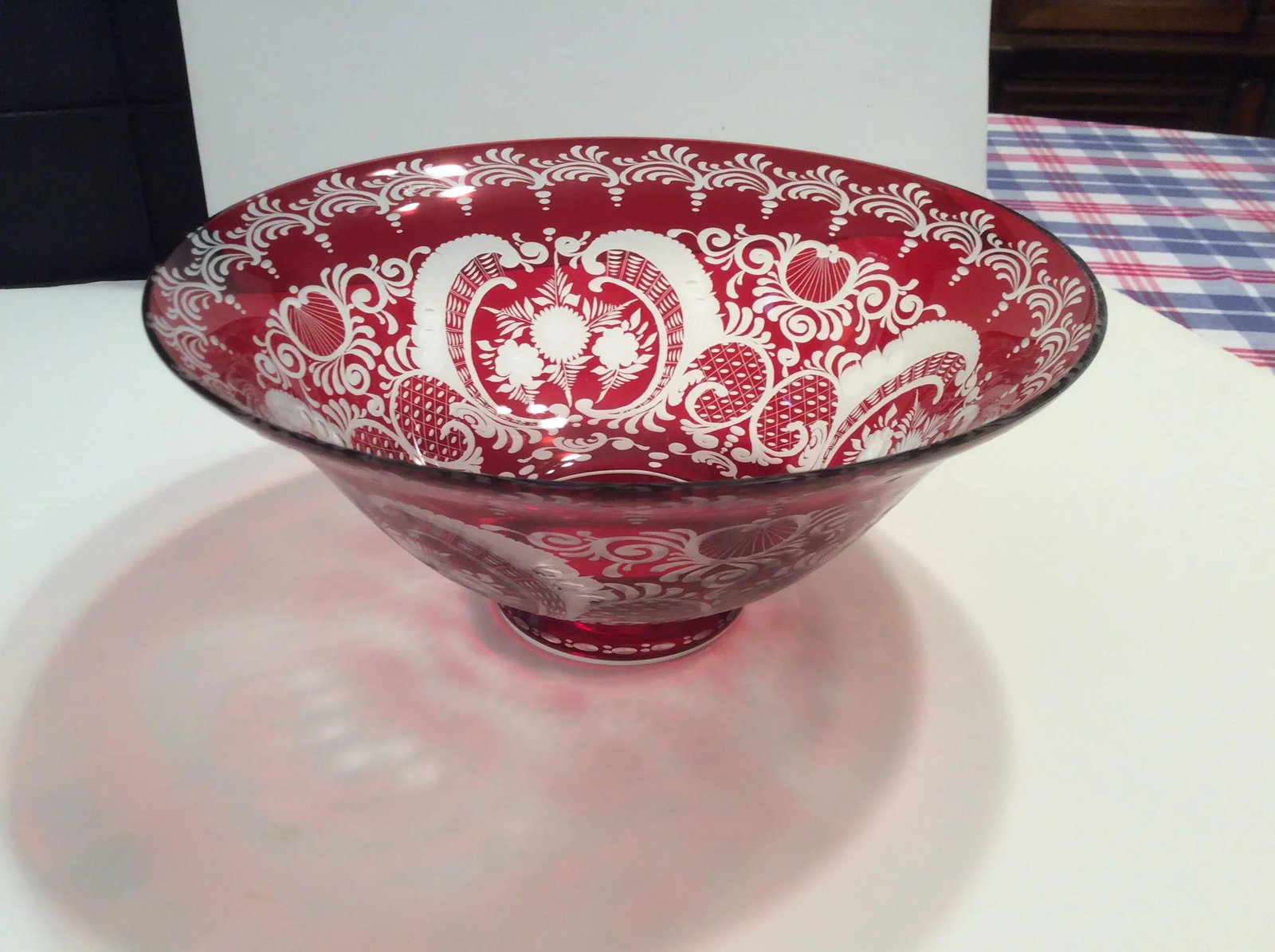 Egermann Czech Bohemian Flashcut Cranberry Red Glass Bowl - 5