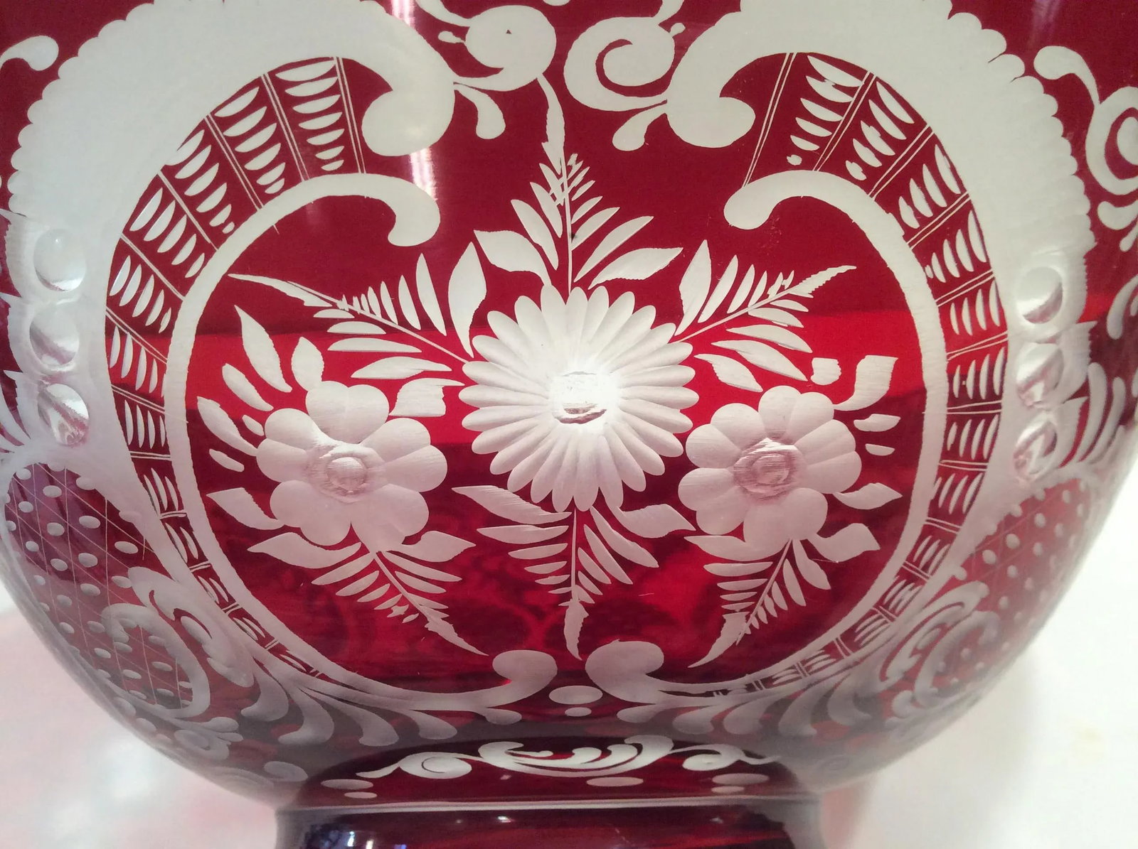 Egermann Czech Bohemian Flashcut Cranberry Red Glass Bowl - 6