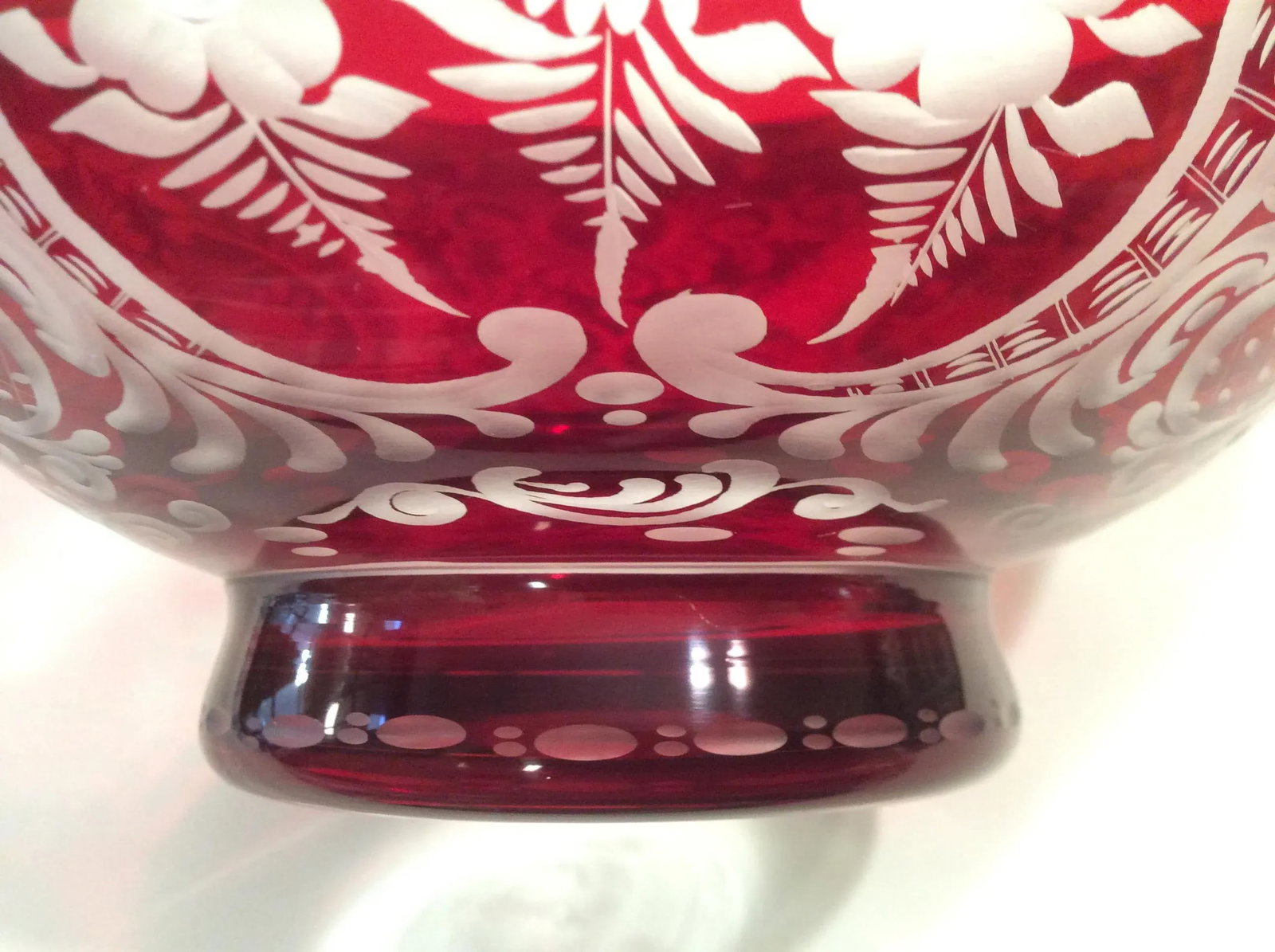 Egermann Czech Bohemian Flashcut Cranberry Red Glass Bowl - 7