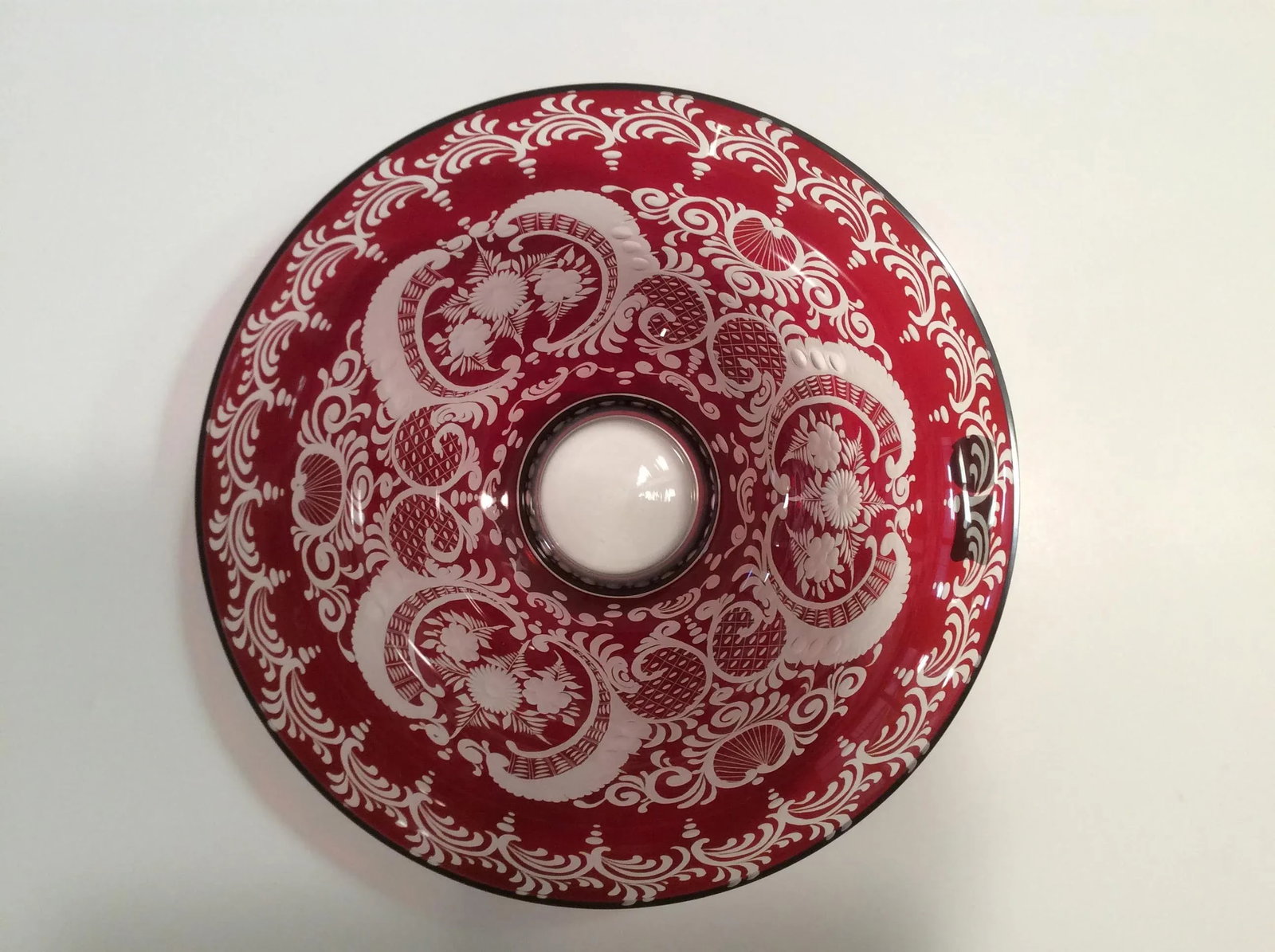 Egermann Czech Bohemian Flashcut Cranberry Red Glass Bowl - 8