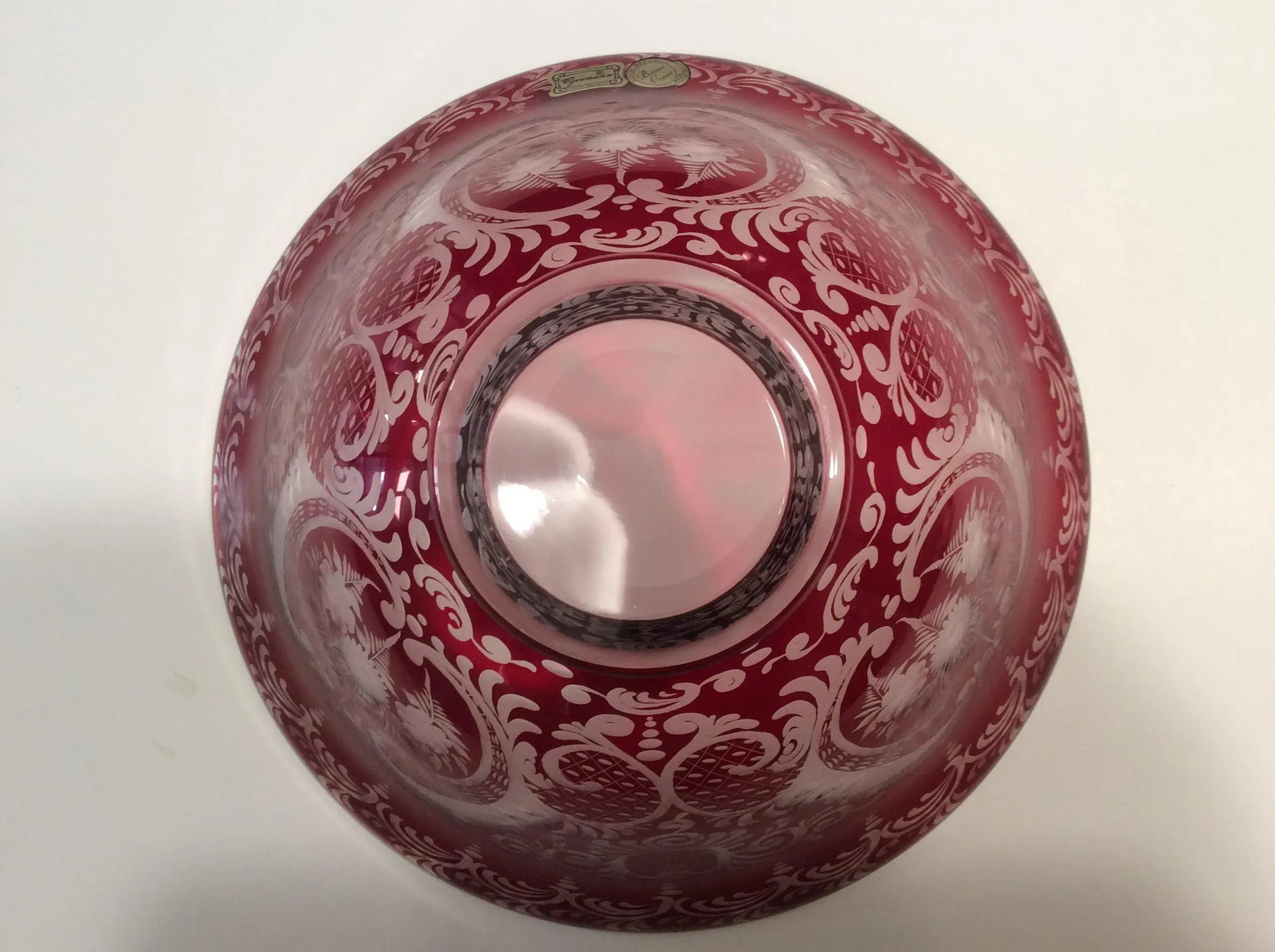 Egermann Czech Bohemian Flashcut Cranberry Red Glass Bowl - 9
