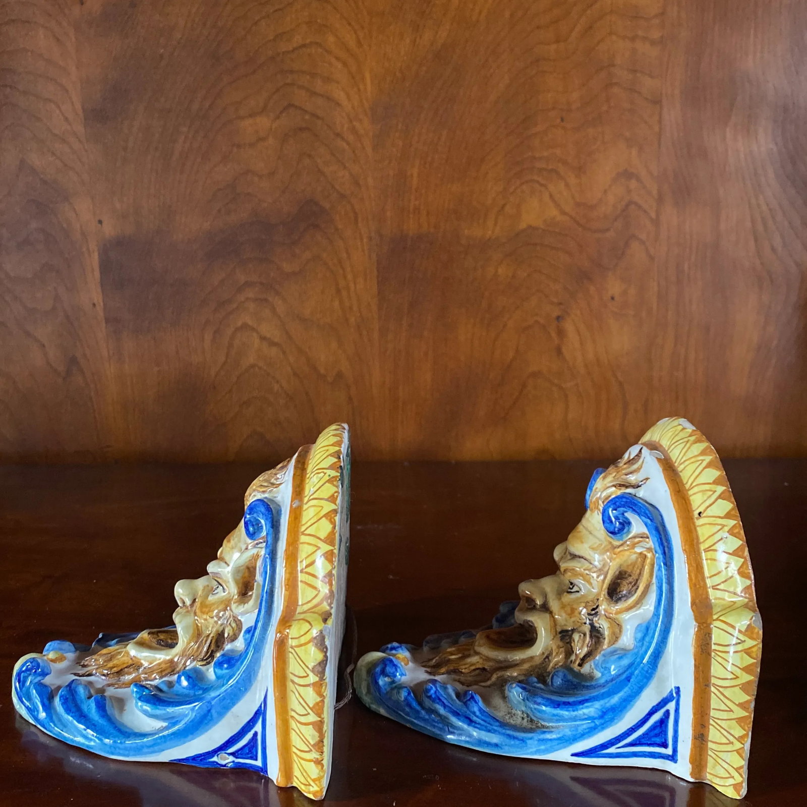 Vintage Cantagalli Satyr Majolica Wall Brackets - a Pair - 10