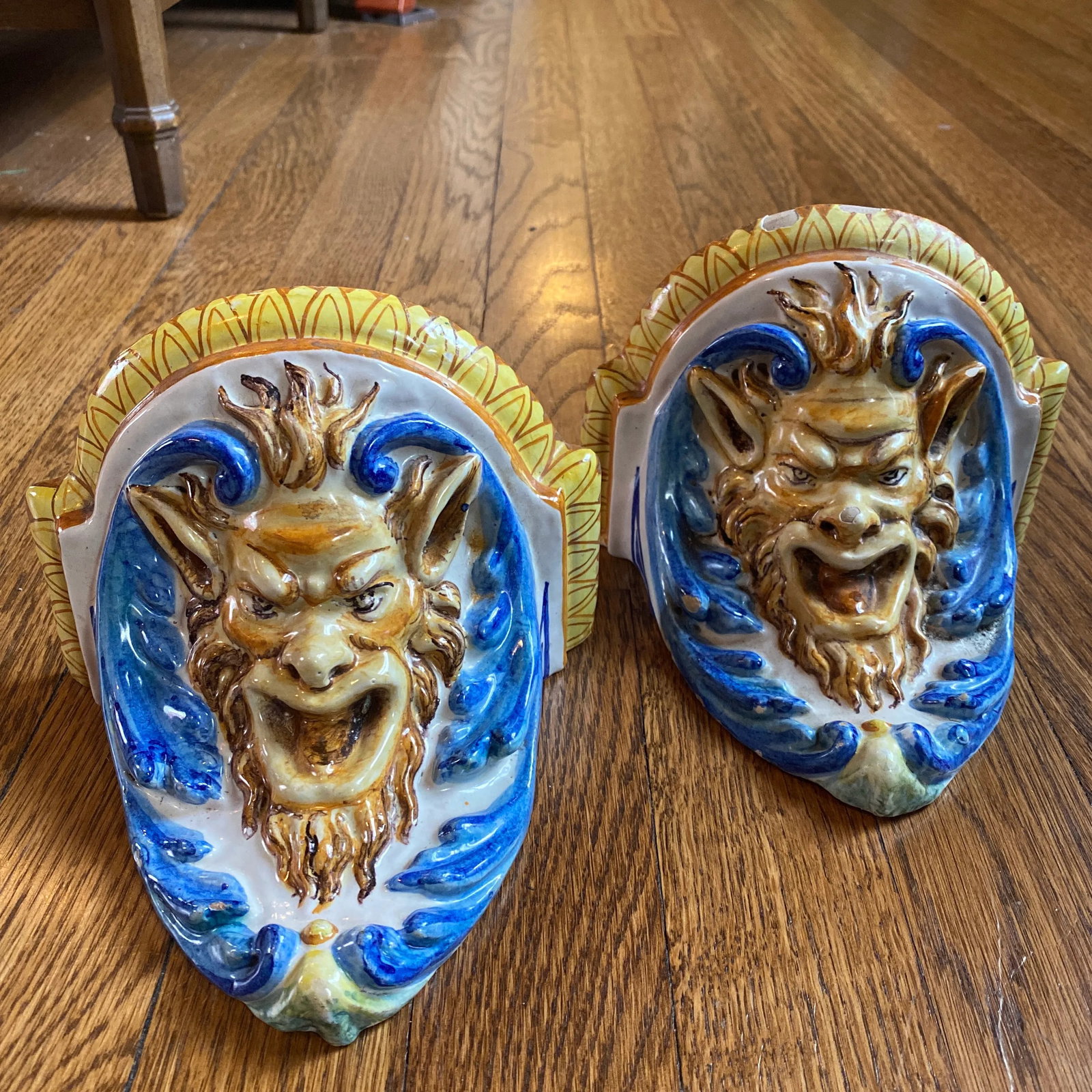Vintage Cantagalli Satyr Majolica Wall Brackets - a Pair - 13
