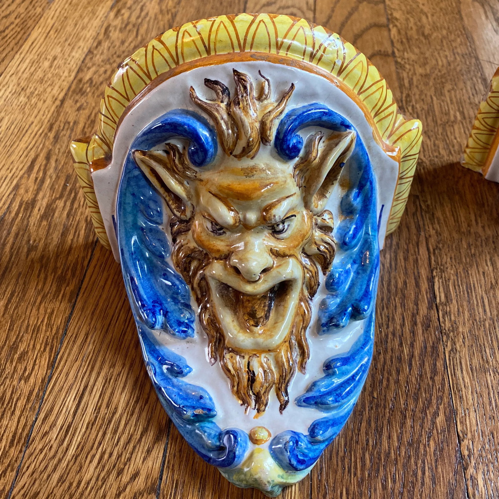 Vintage Cantagalli Satyr Majolica Wall Brackets - a Pair - 3