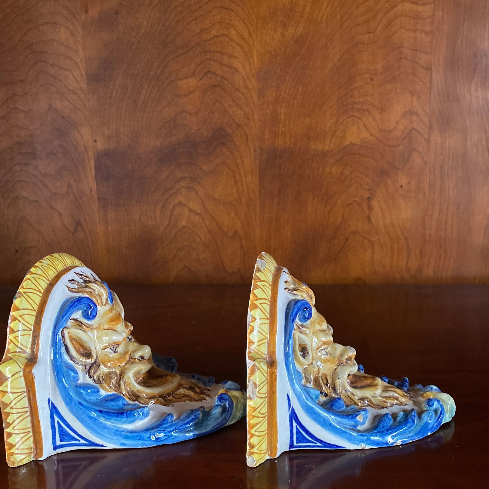 Vintage Cantagalli Satyr Majolica Wall Brackets - a Pair - 9