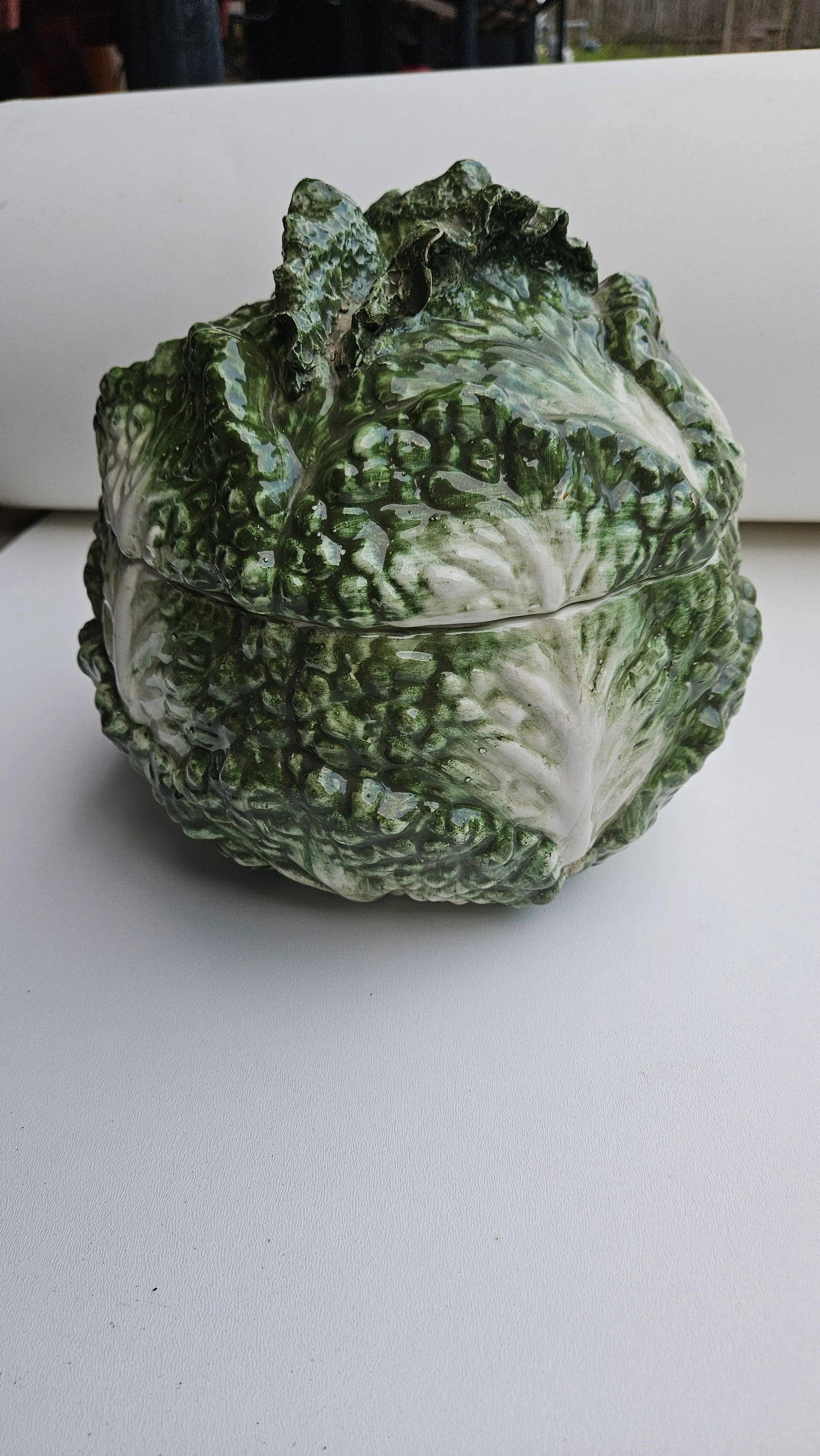 Large Vintage Majolica Cabbage Lidded Soup Tureen and Dish - 2