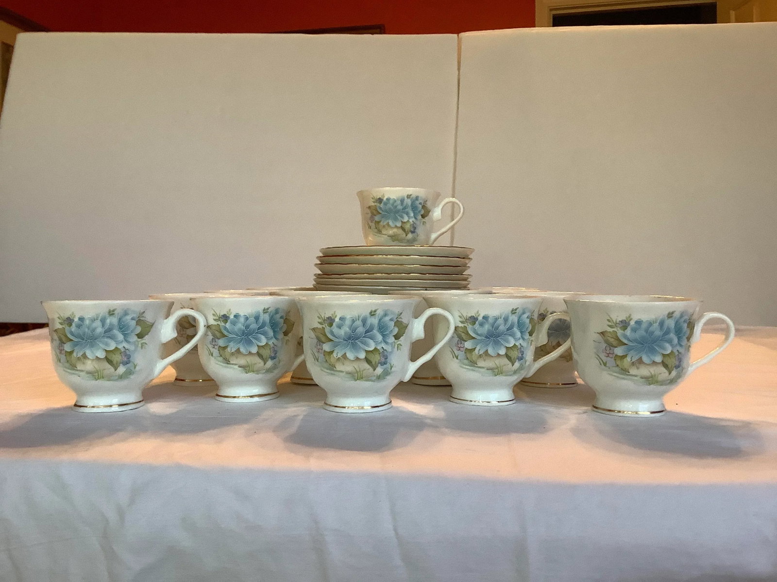 Vintage Hitkari China Blue and White Tea Cups & Saucers - Set of 14 - 2