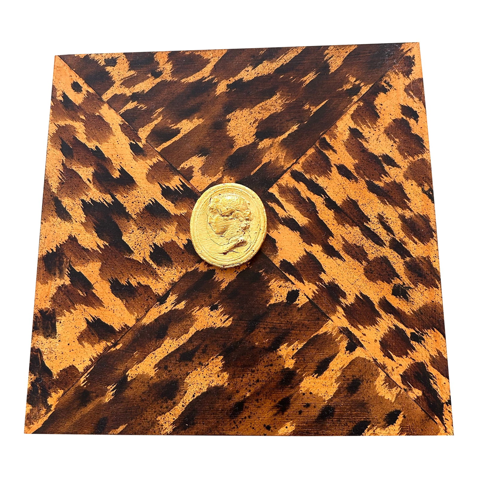 Faux Painted Tortoise Panel With Gilded Grand Tour Intaglio: 8" x 8"x 1.5" wooden artist panel painted in faux tortoiseshell by E. Lee Jahncke Mead. 20th century grand tour intaglio gilded and mounted on panel. Condition: Imperfections: No Imperfections