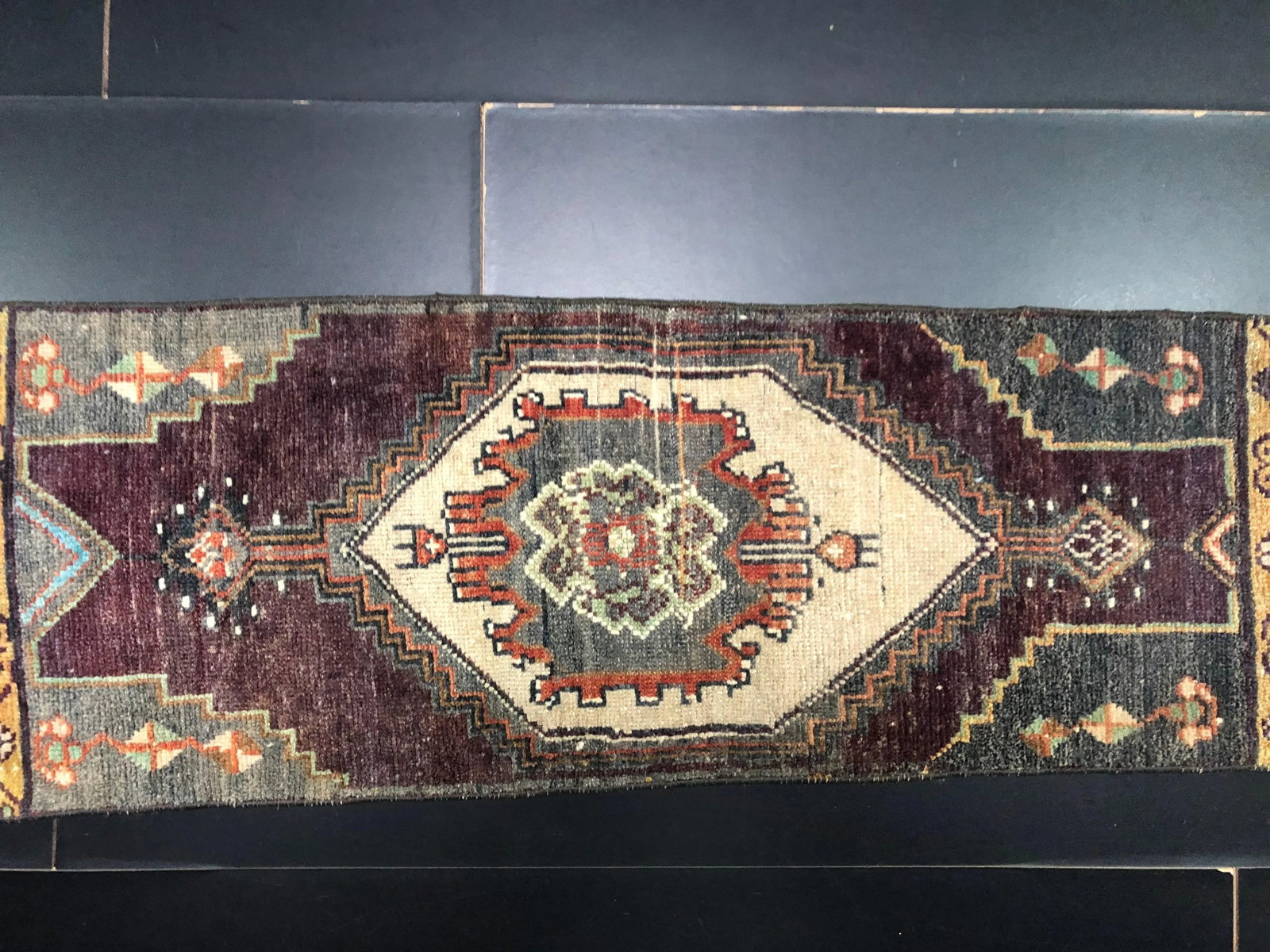 Vintage Traditional Turkish Handmade Red and Beige Small Rug - 2