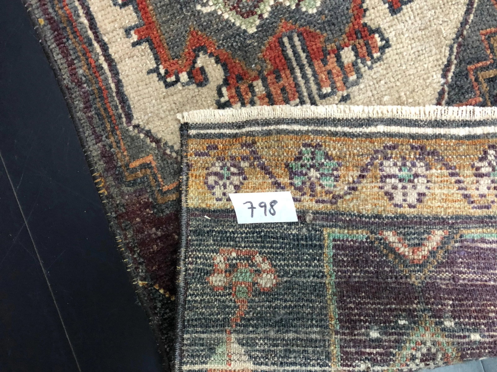 Vintage Traditional Turkish Handmade Red and Beige Small Rug - 4