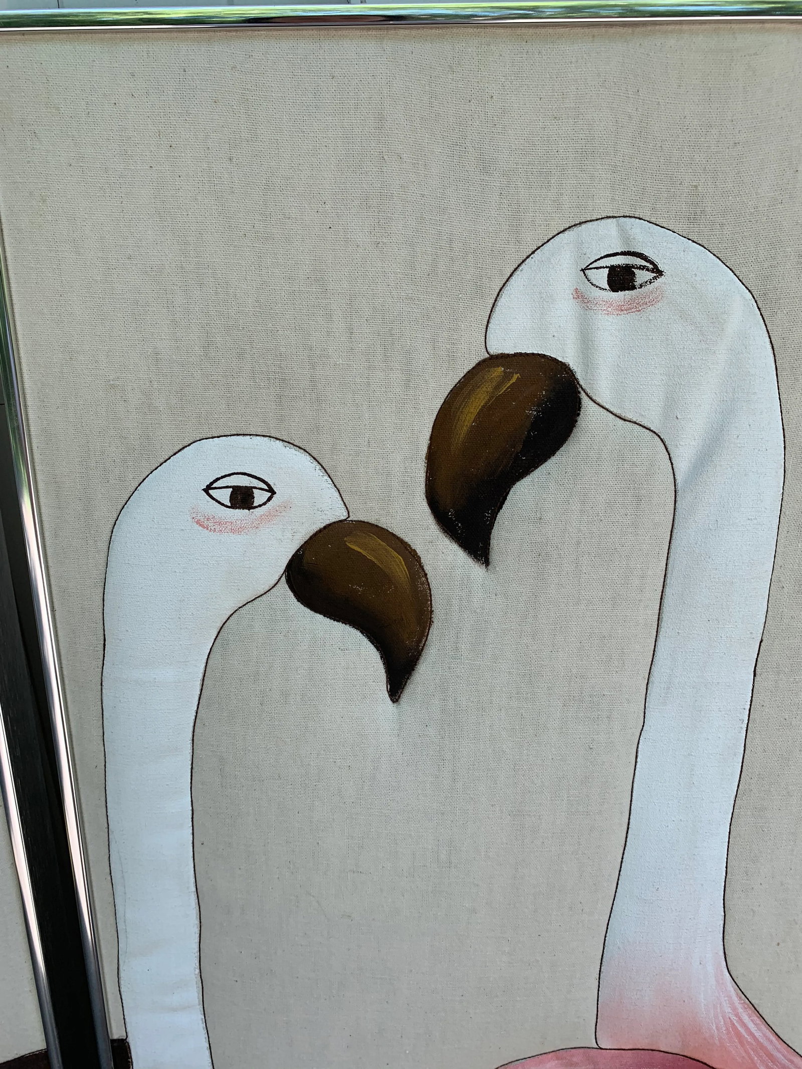 Hand Painted Flamingo Triptych on Fabric - 4