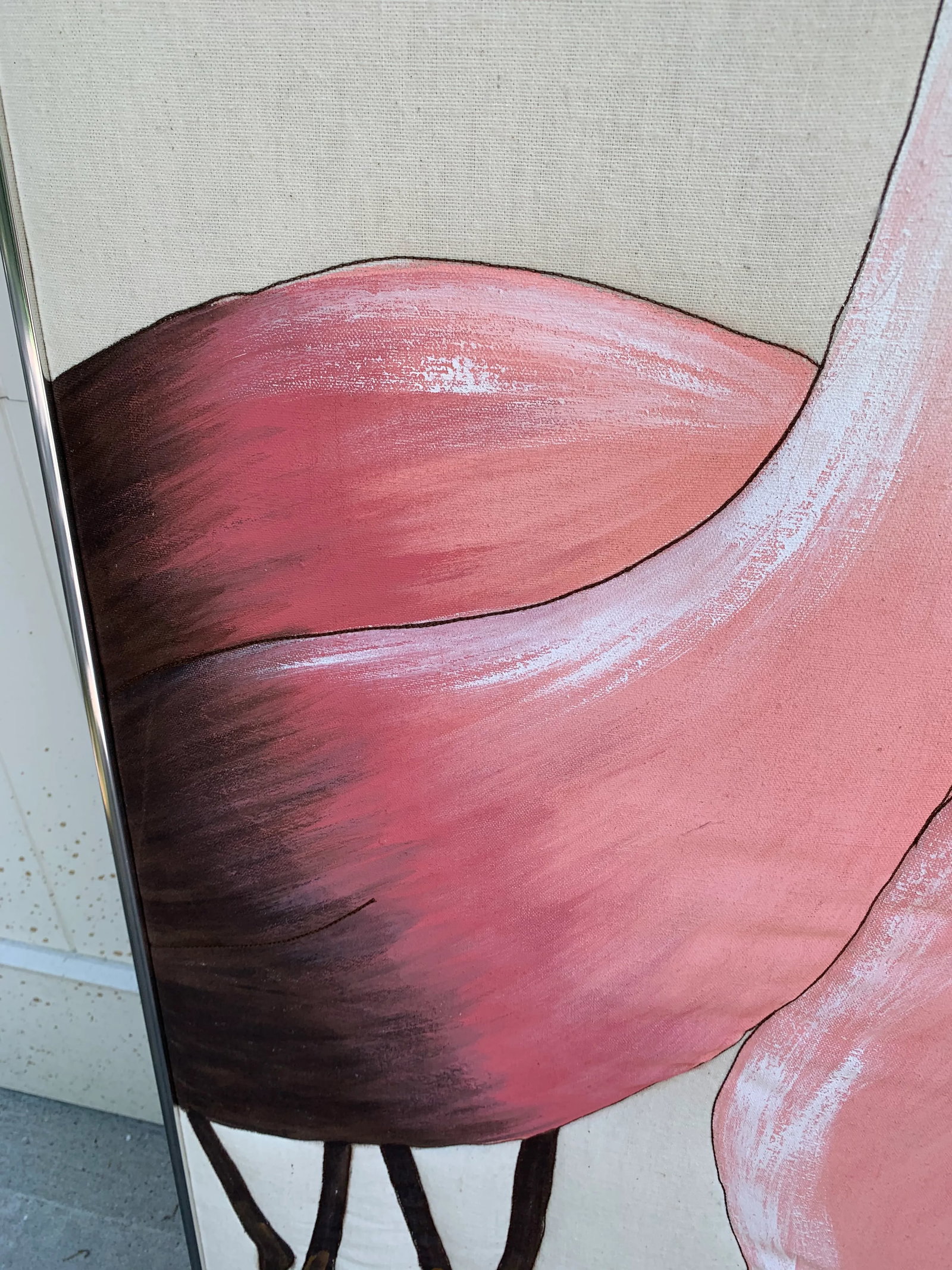 Hand Painted Flamingo Triptych on Fabric - 5