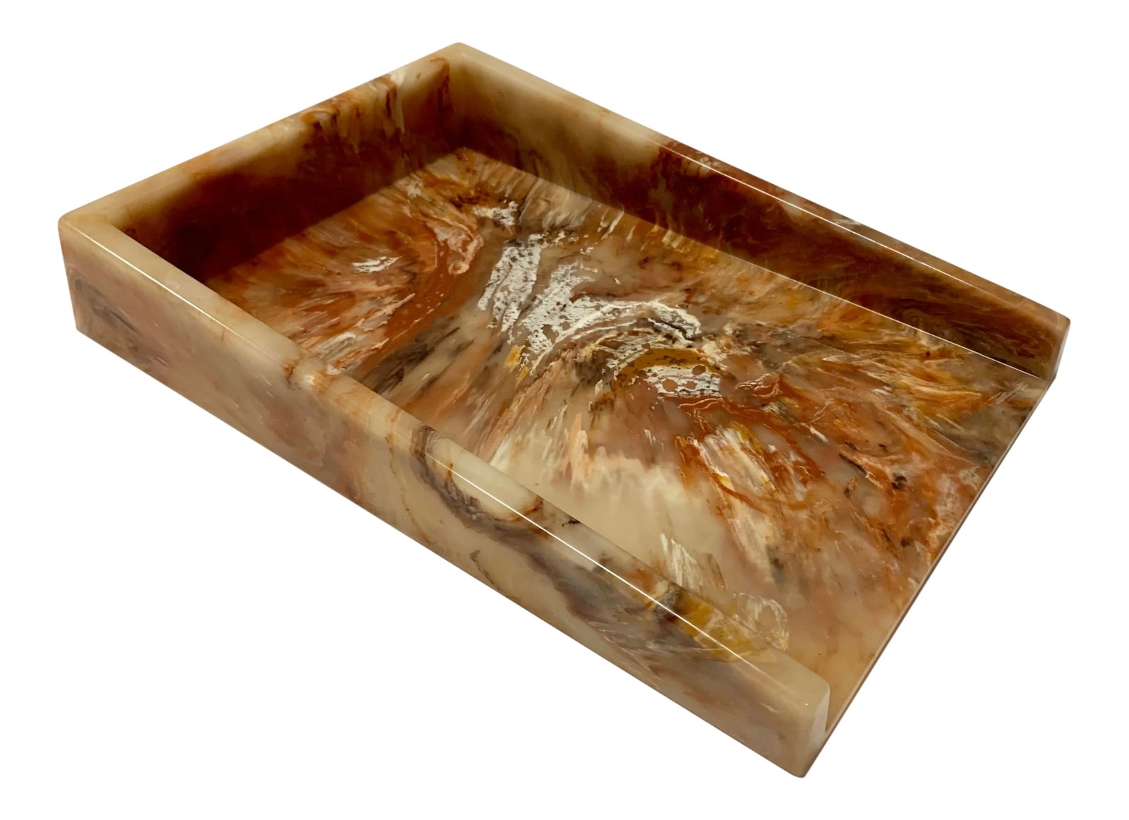 Faux Onyx Resin Desk Inbox Paper Holder: Never seen one like this before! 1/2" thick, heavy resin that looks like onyx. Fantastic statement piece for your desk. Condition: Alterations: Original Condition Unaltered Imperfections: Some