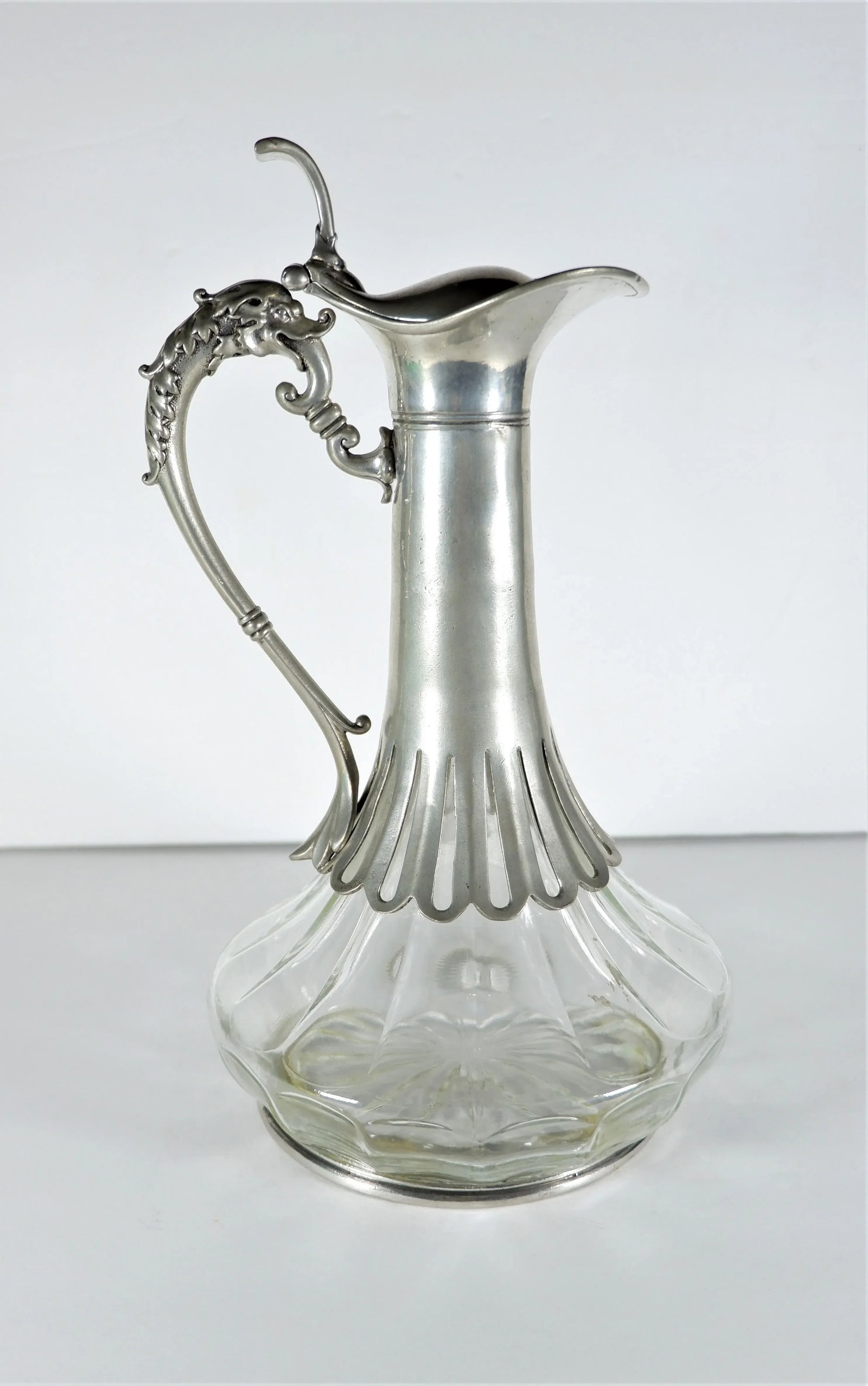 Vintage Pewter and Glass Claret Decanter with Serpent Handle - 3