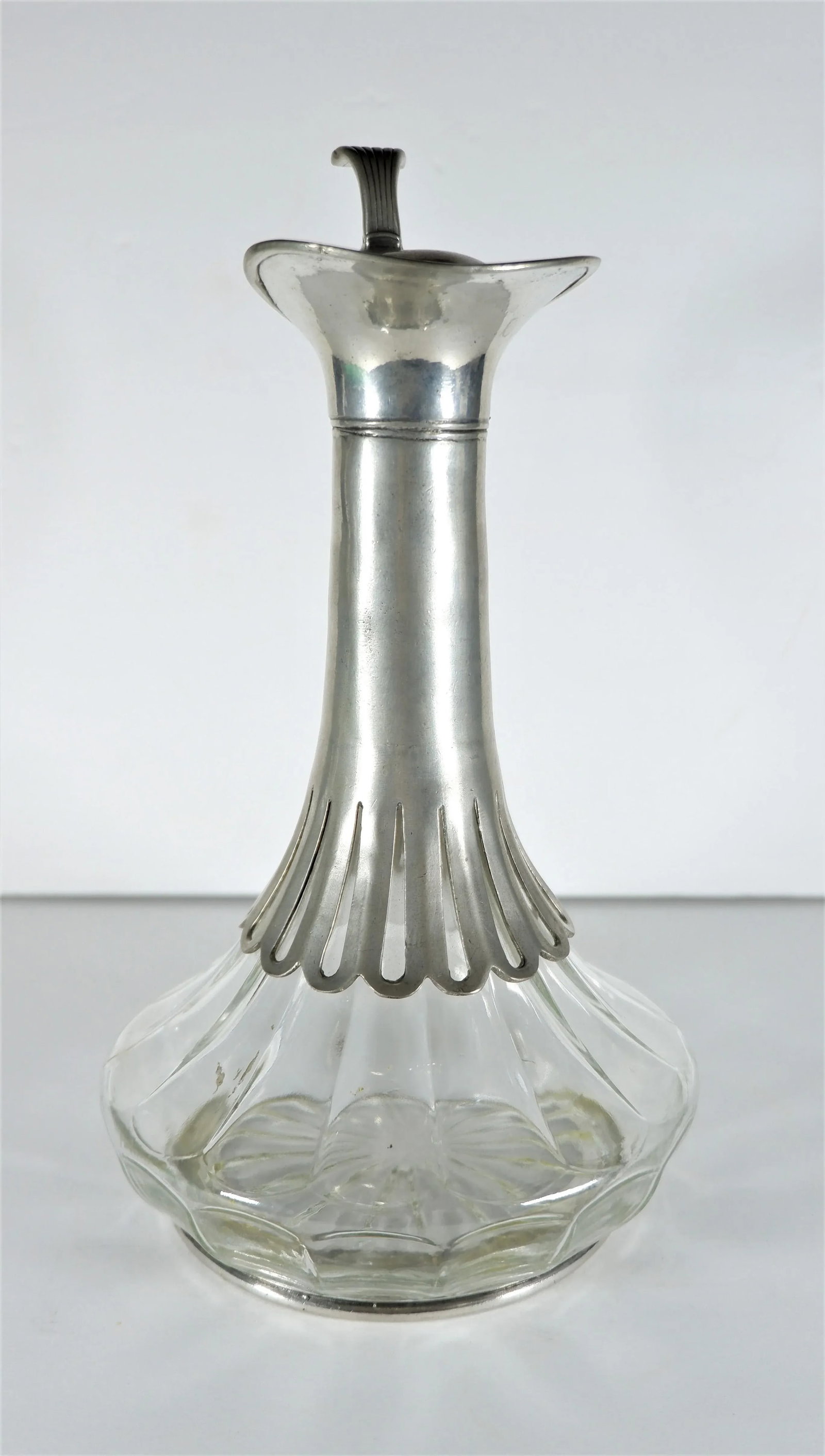Vintage Pewter and Glass Claret Decanter with Serpent Handle - 4