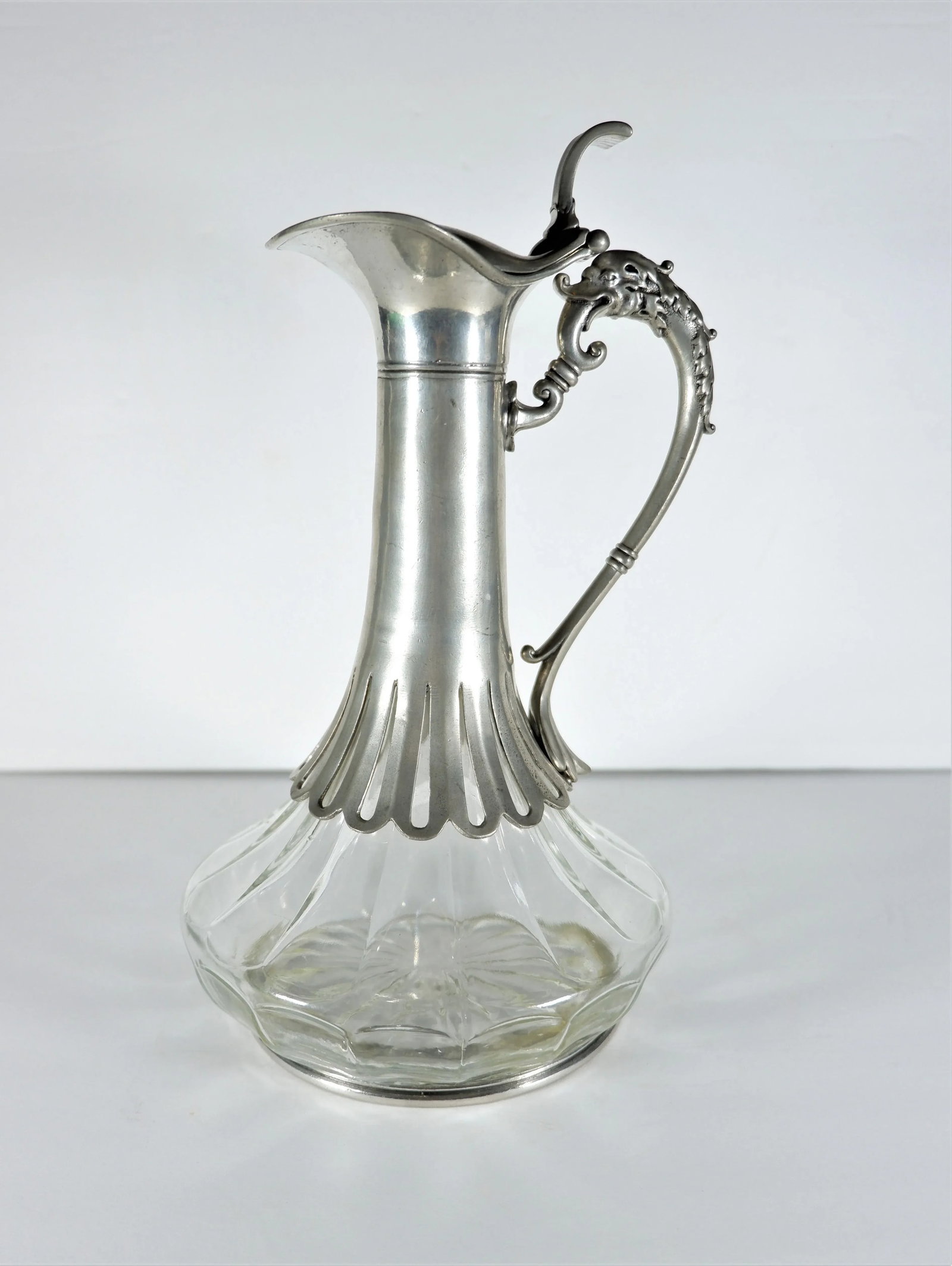 Vintage Pewter and Glass Claret Decanter with Serpent Handle - 7