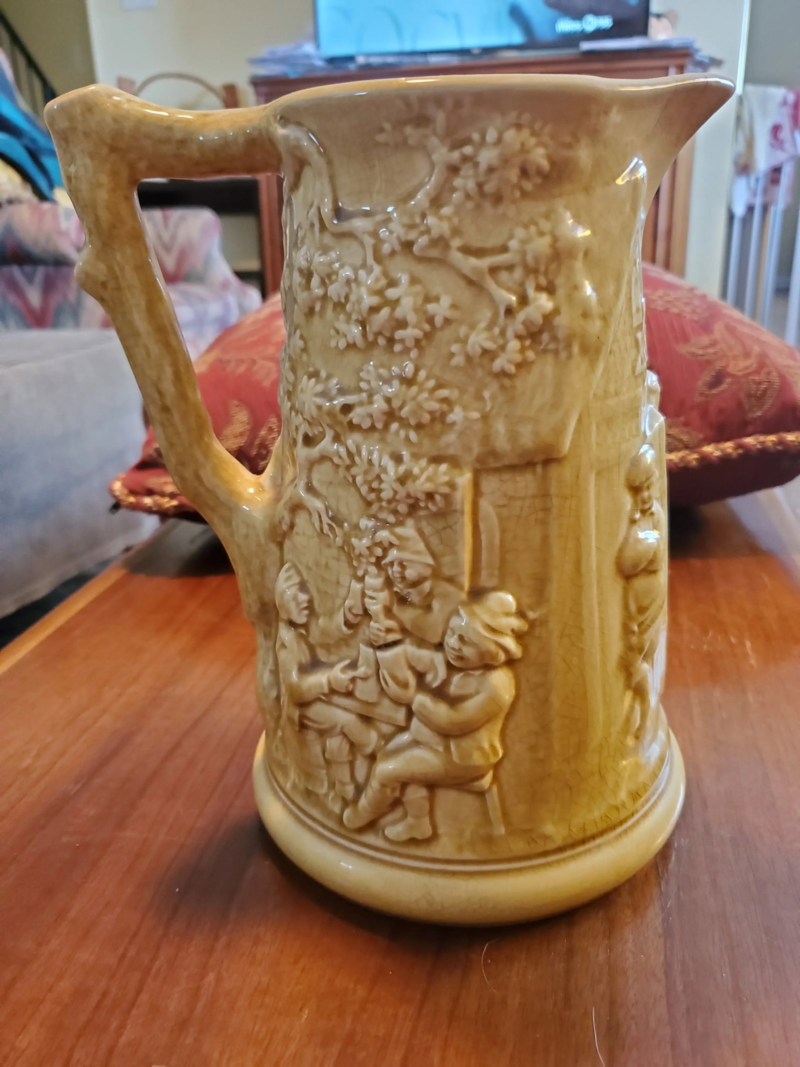 Antique 1834-1890 Signed Sarreguemines Majolica Tavern Pitcher - 9